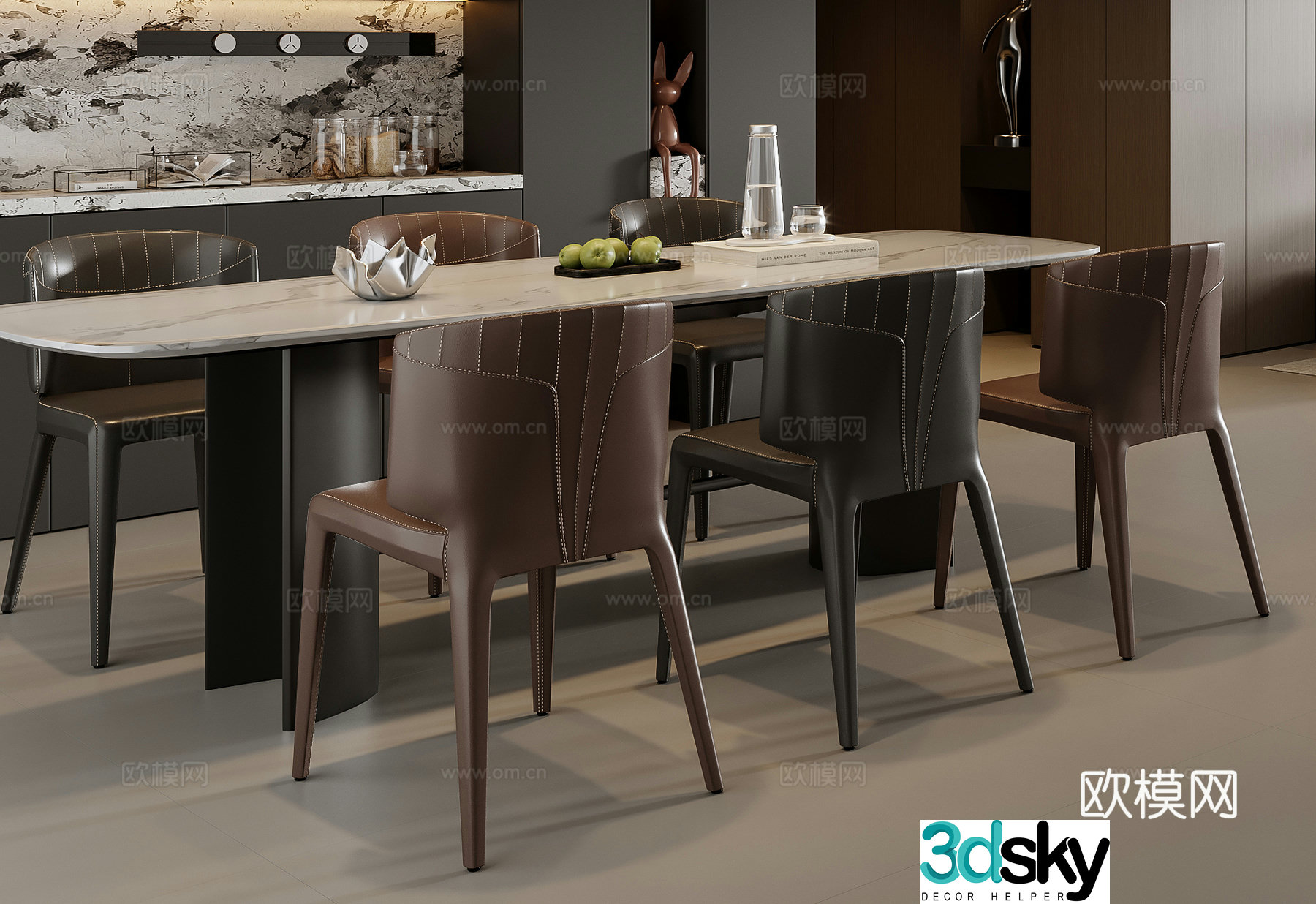 Italian dining table and chairs 3d model