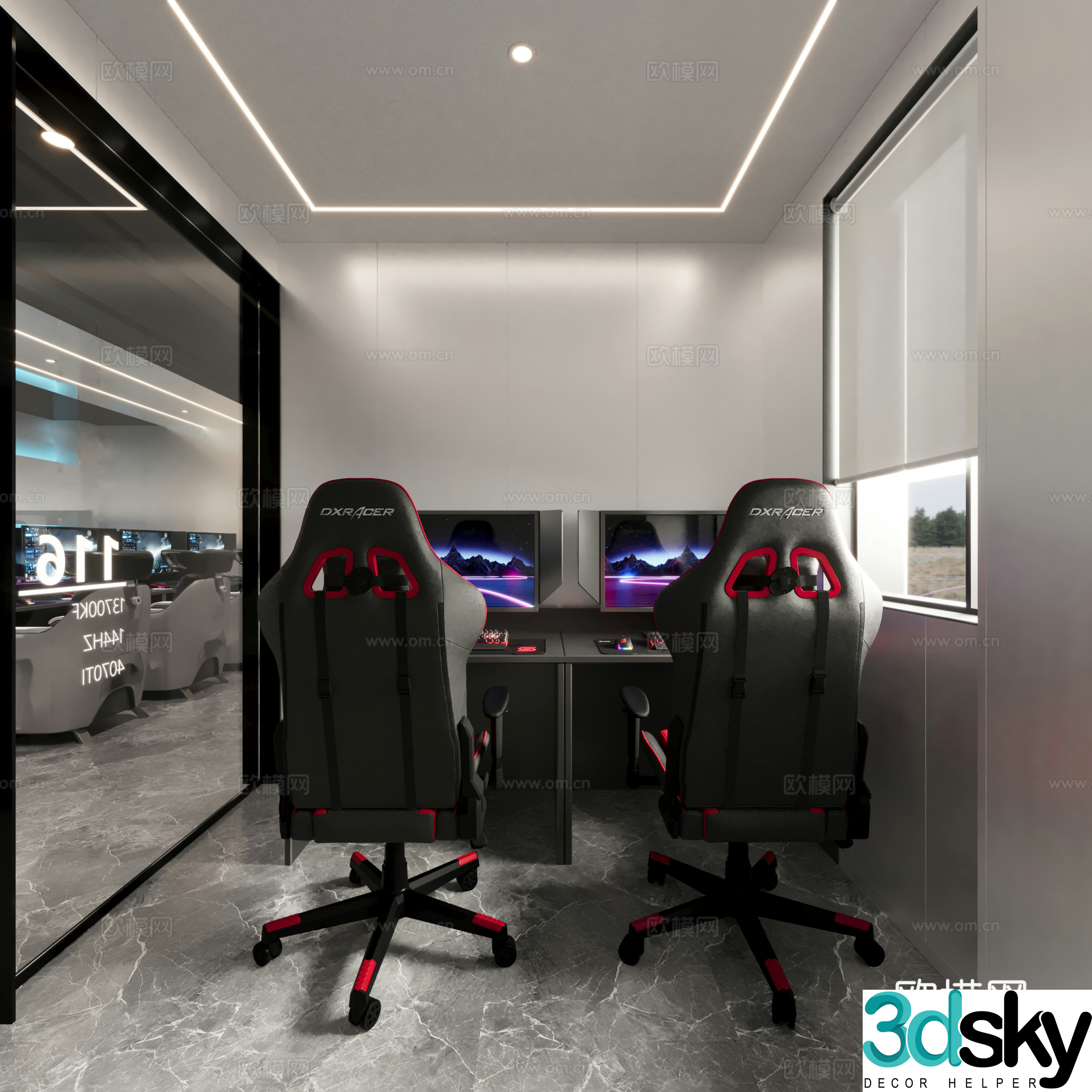 Modern internet cafe double room 3d model