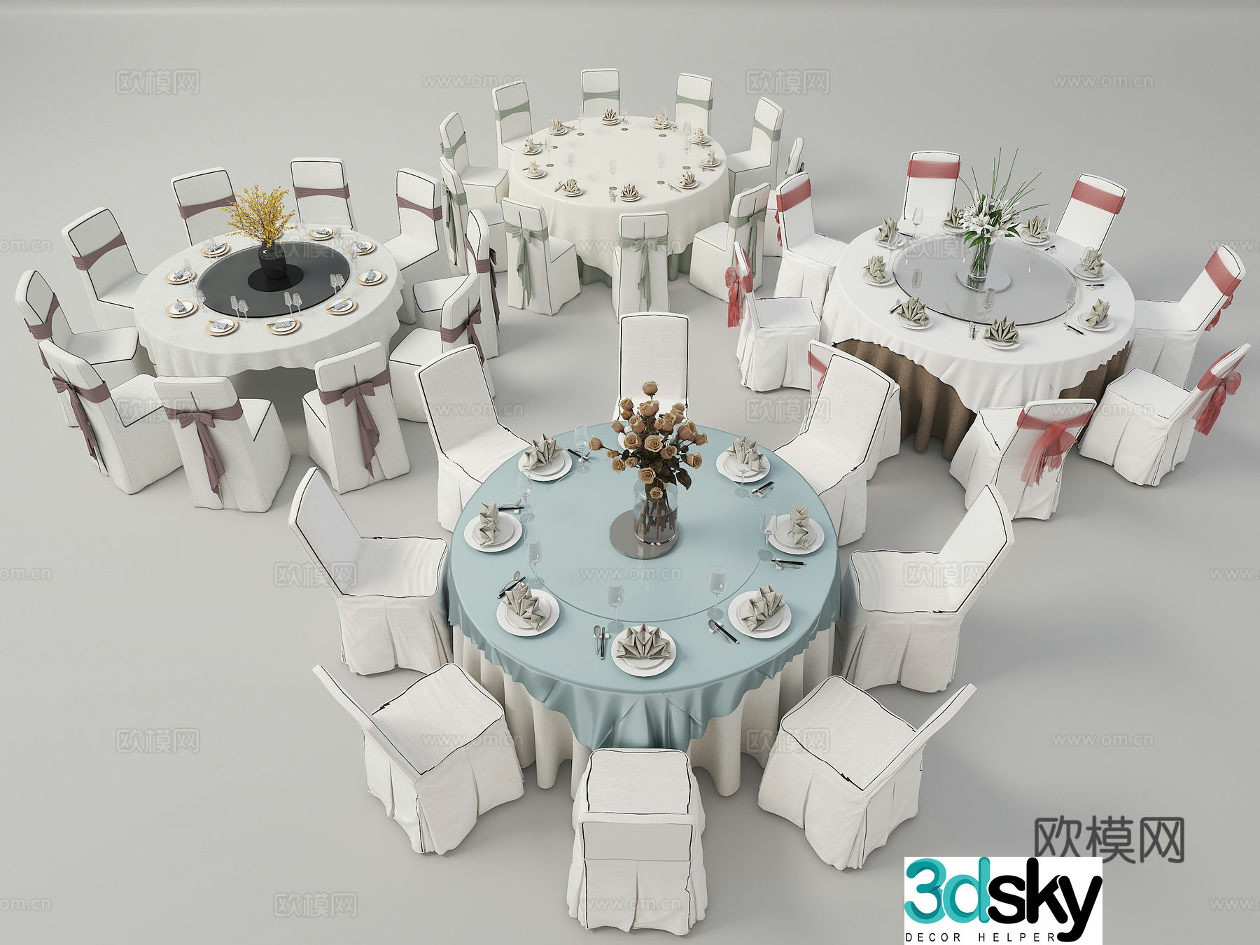 Banquet hall tables and chairs auditorium tables and chairs hotel tables and chairs wedding tables and chairs 3d model