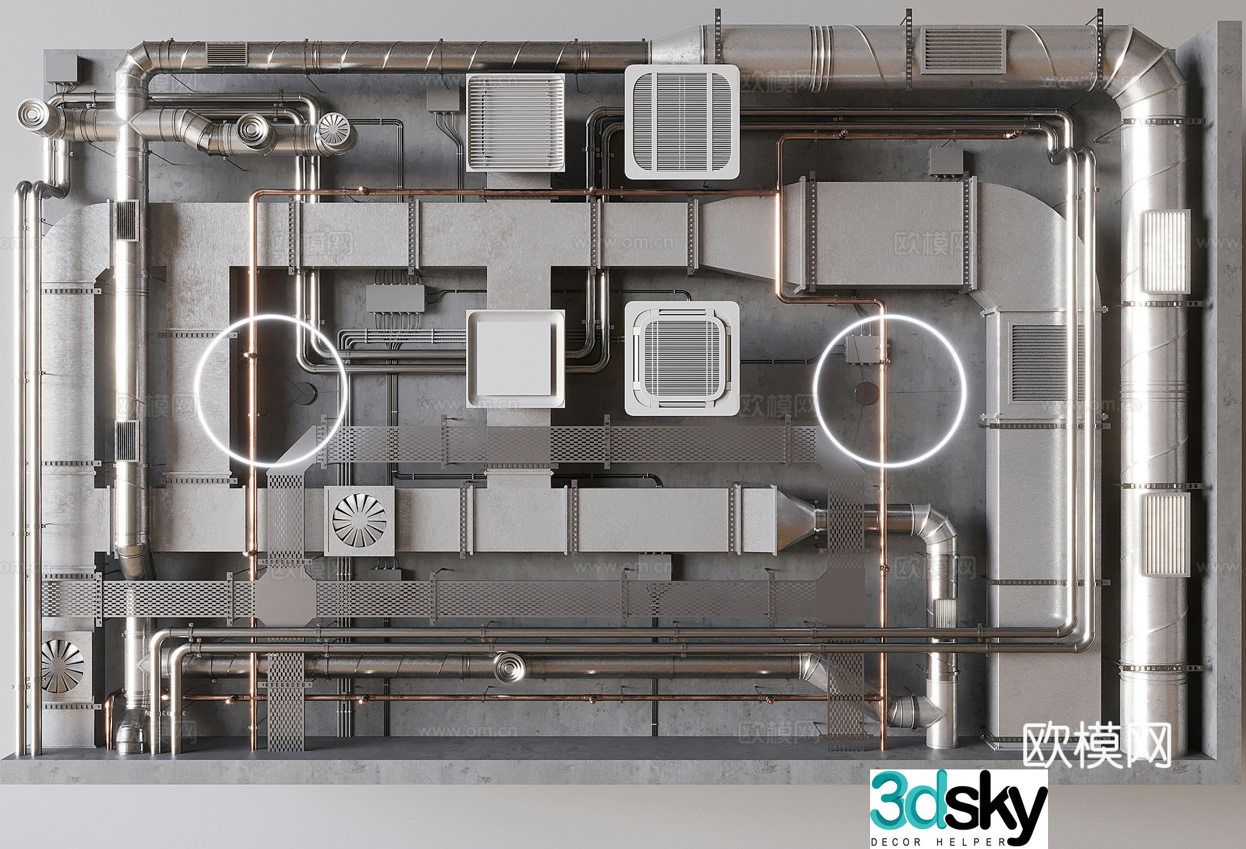 Industrial wind ventilation duct ceiling Air conditioning duct ceiling 3D model