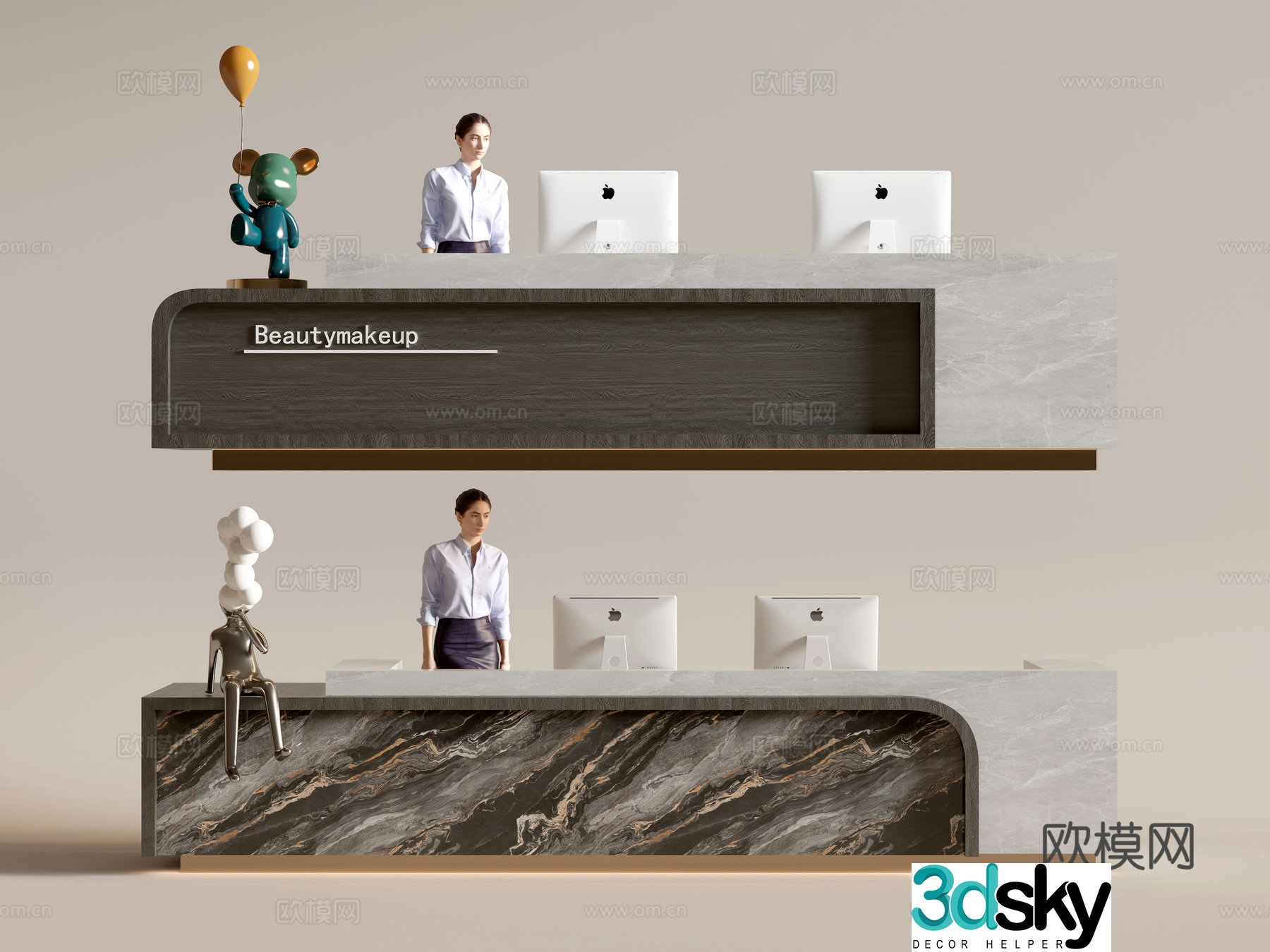 Modern company front desk reception desk service desk 3d model