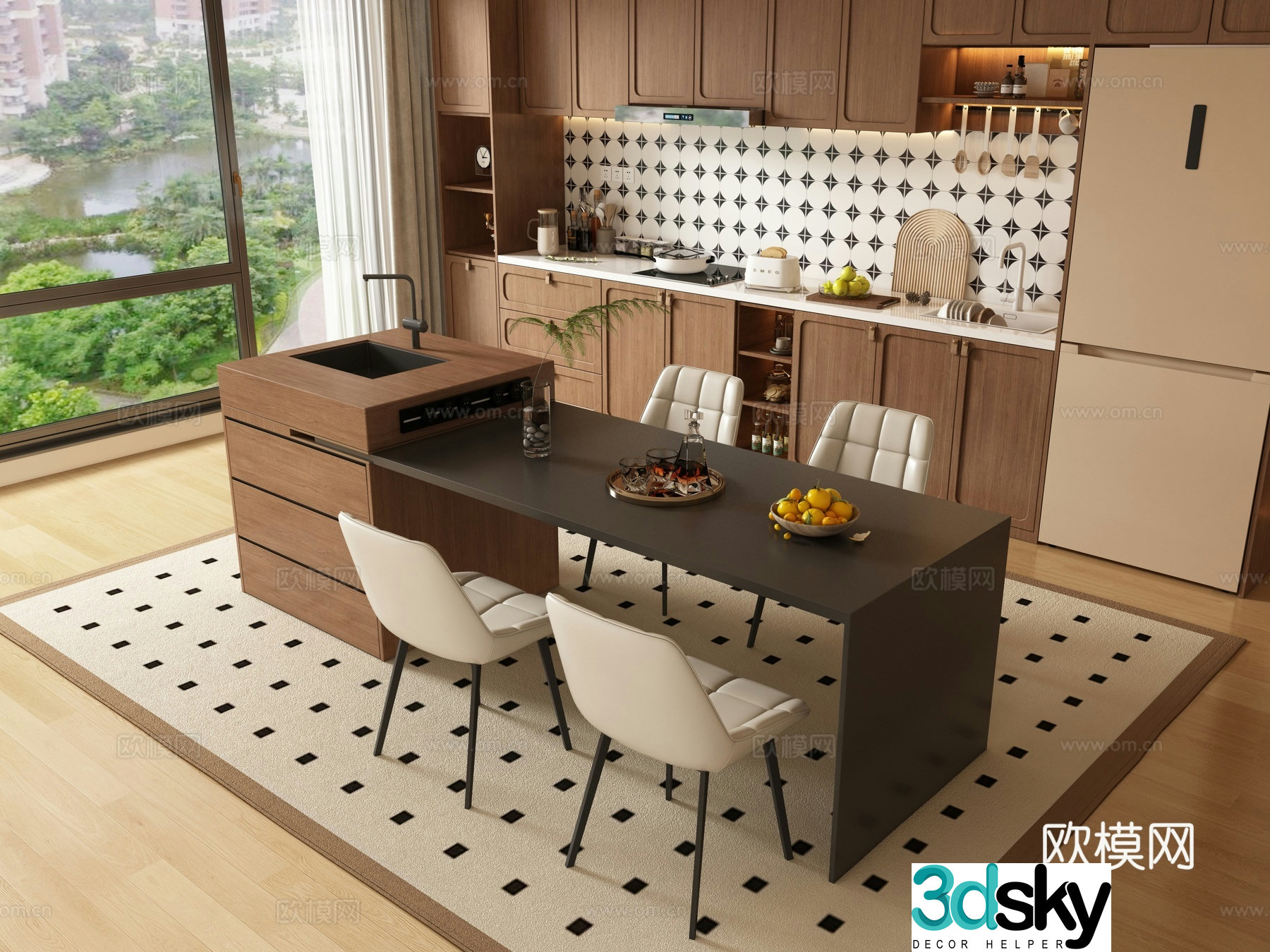 Medieval style dining table and chairs island dining table 3d model