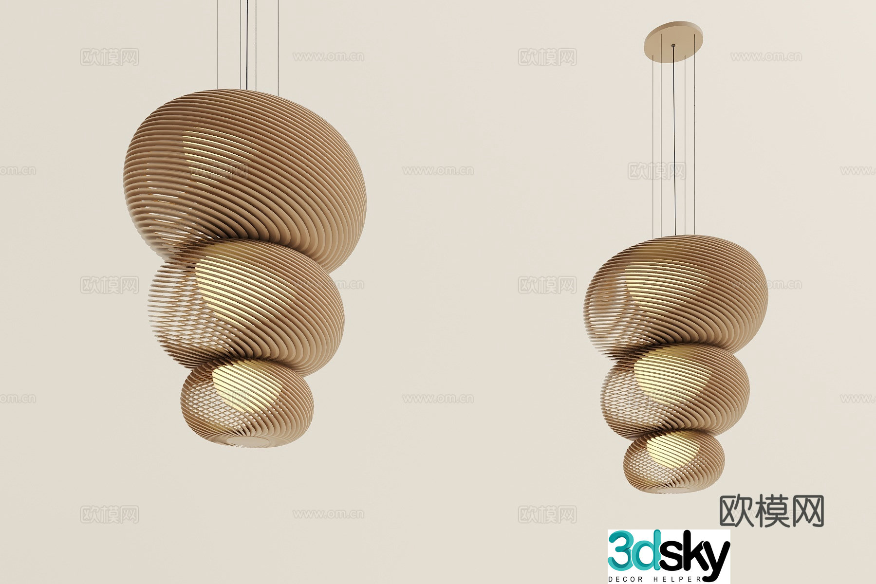 New Chinese style chandelier wooden grille chandelier 3d model