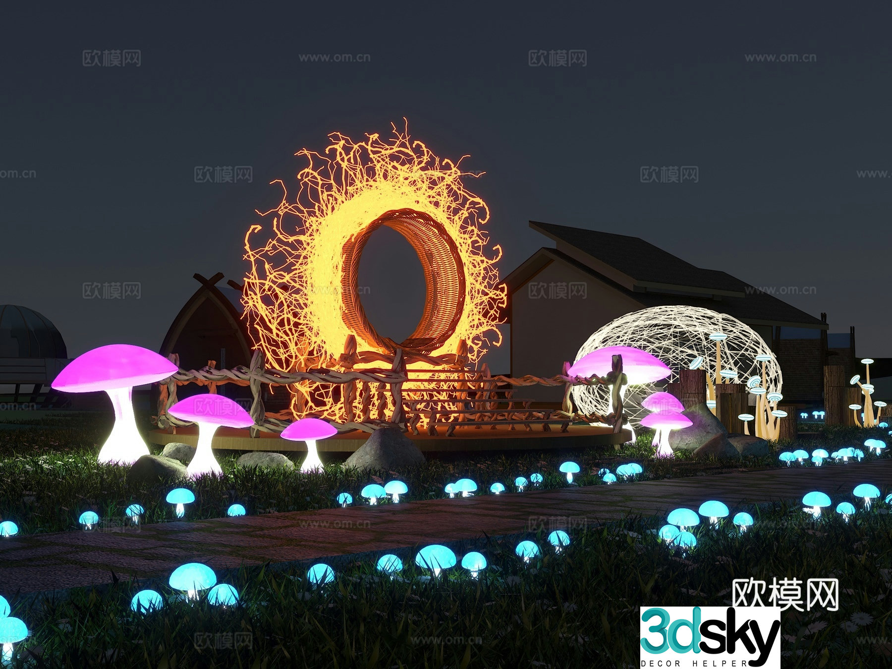 Mushroom Paradise Bird’s Nest Lighting Lighting Device Glowing Mushroom Children’s Paradise 3D Model