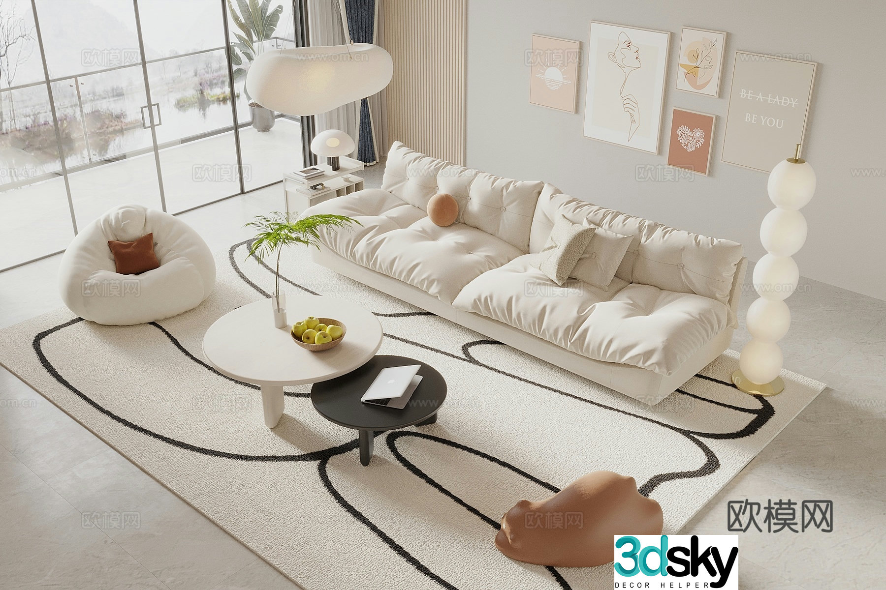 Cream style modular sofa 3d model