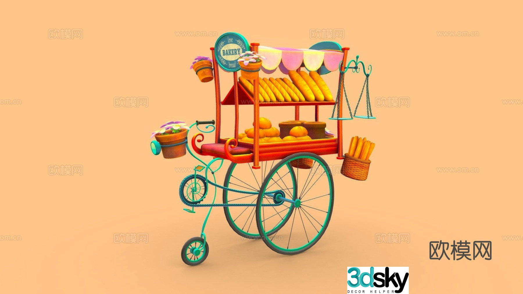 Trolley snack cart vending cart 3d model