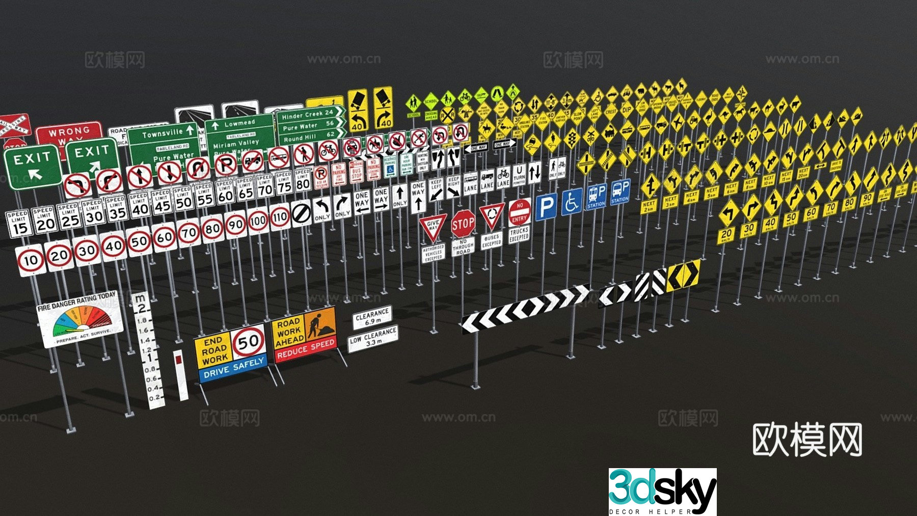 Modern road traffic sign warning sign 3d model
