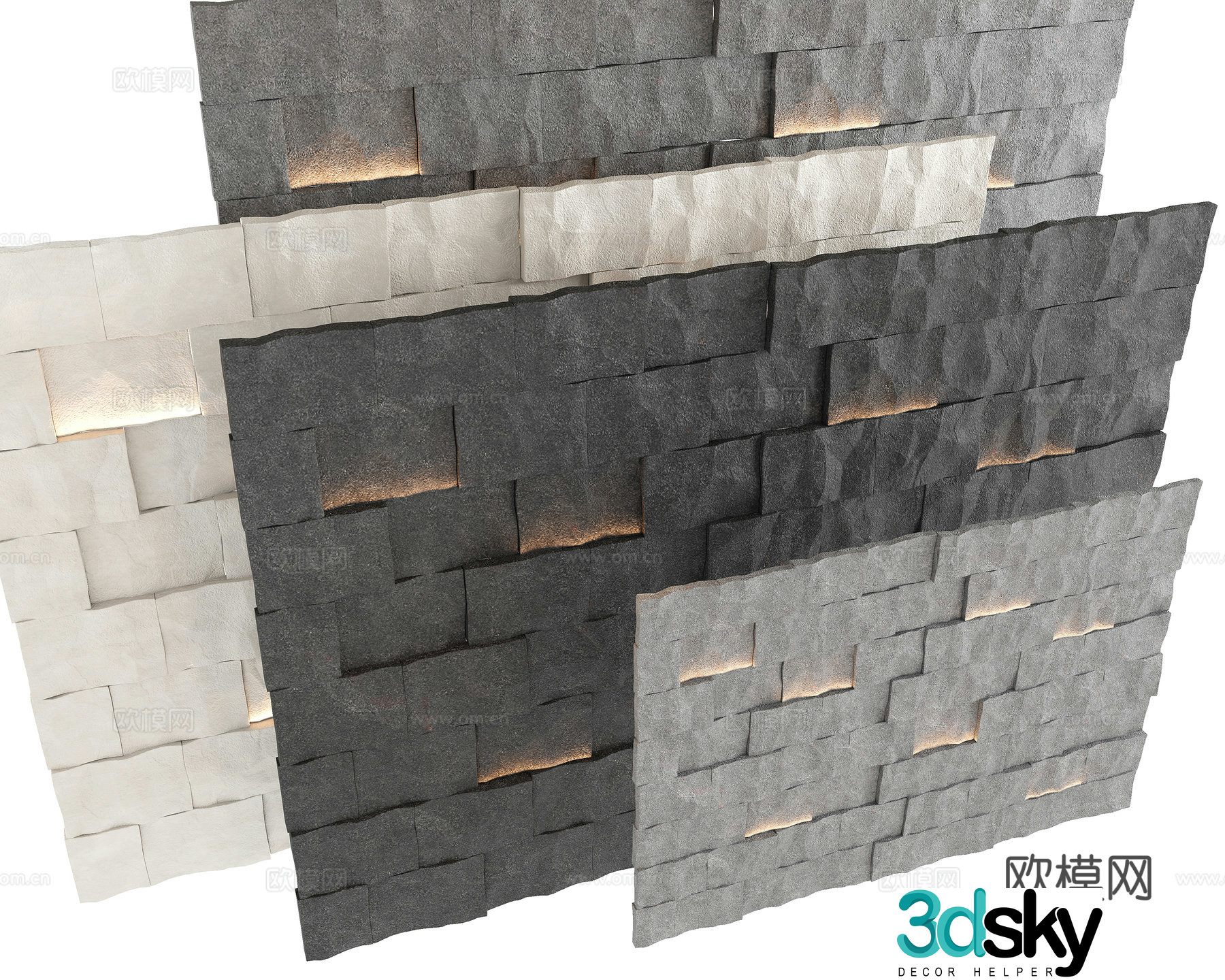 Rock wall ax split wall background wall 3d model