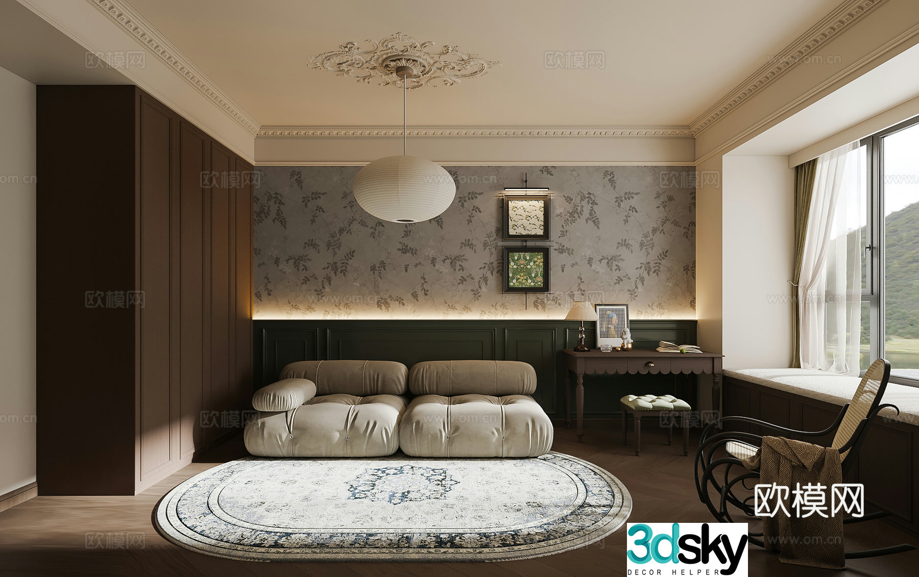 French retro second bedroom study leisure room d model