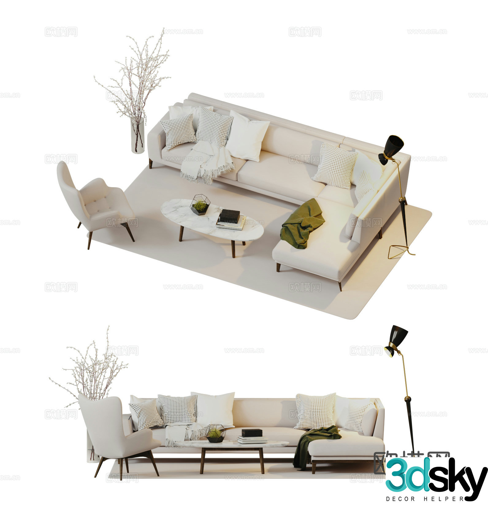 Cream style modular sofa corner sofa 3d model
