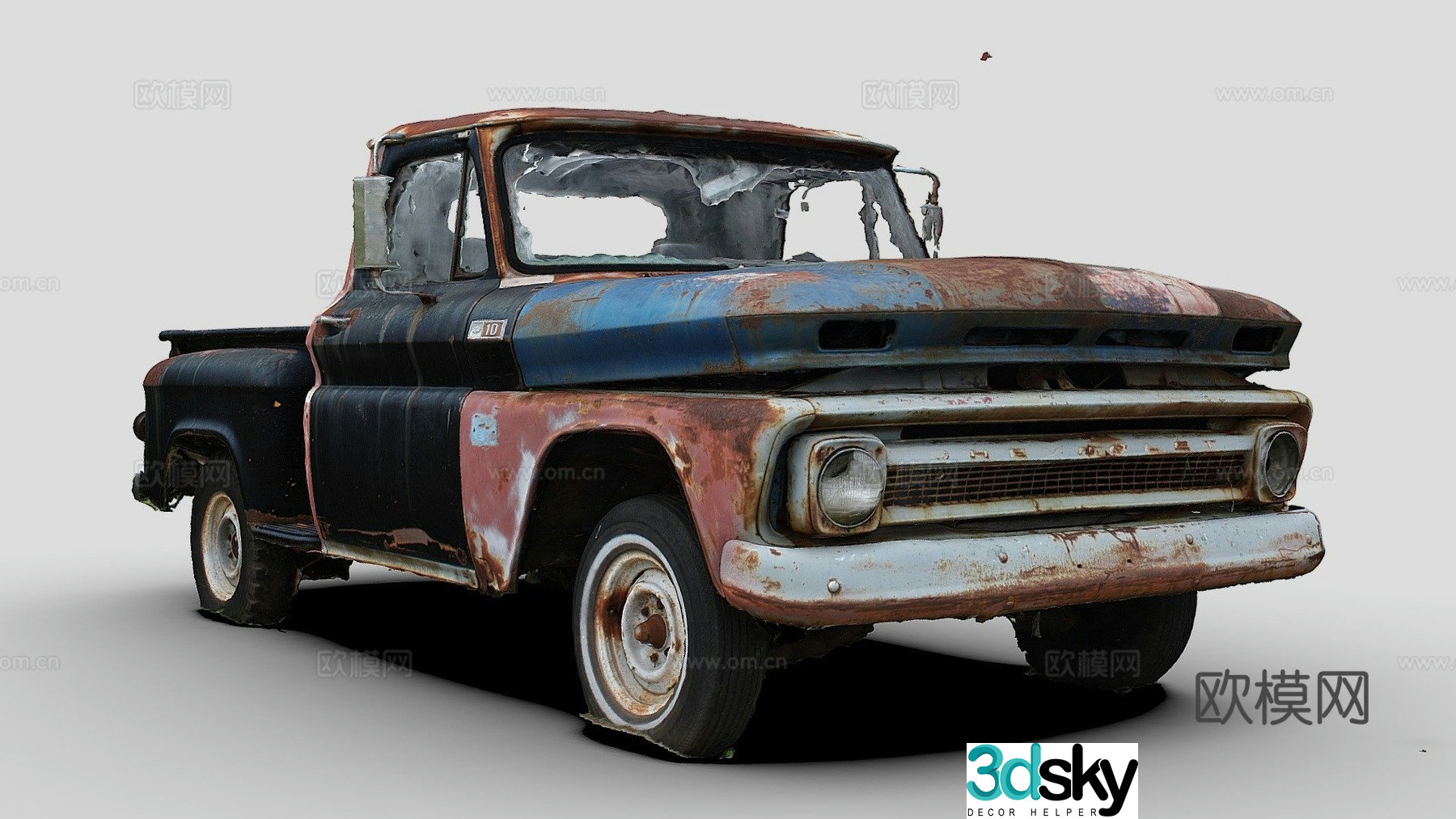 dilapidated car truck 3d model