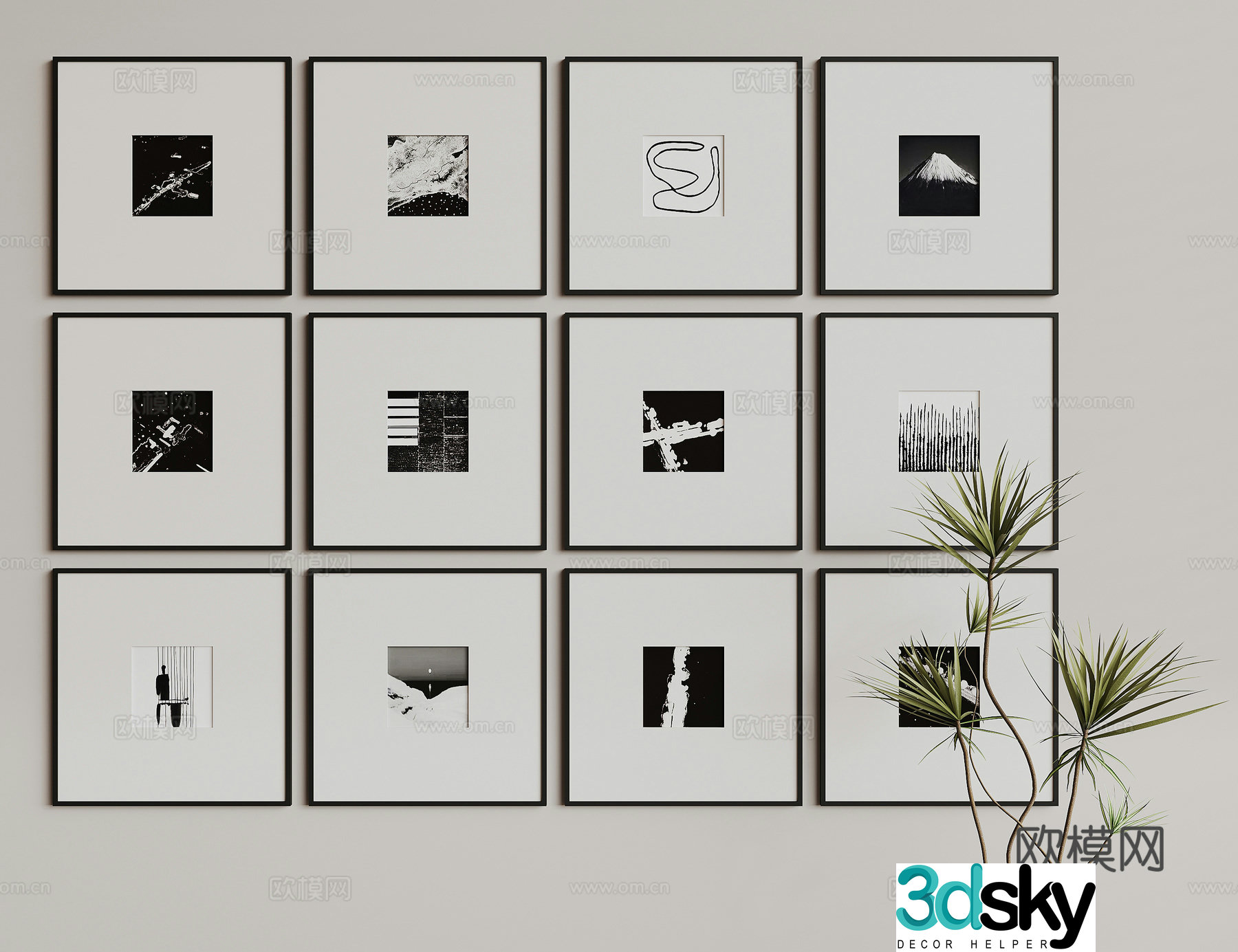 Modern art hanging painting decorative painting 3d model