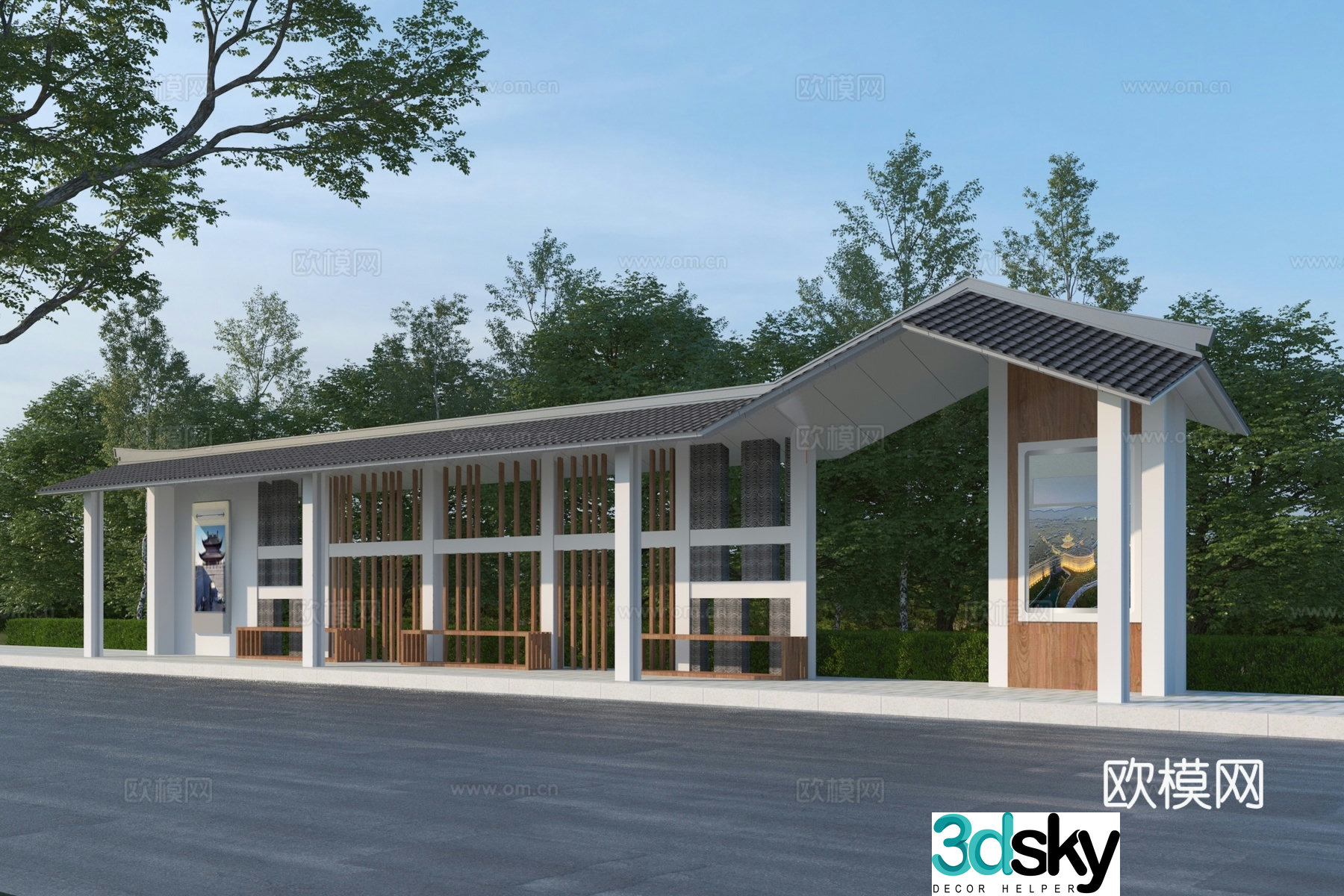 New Chinese style bus station 3d model