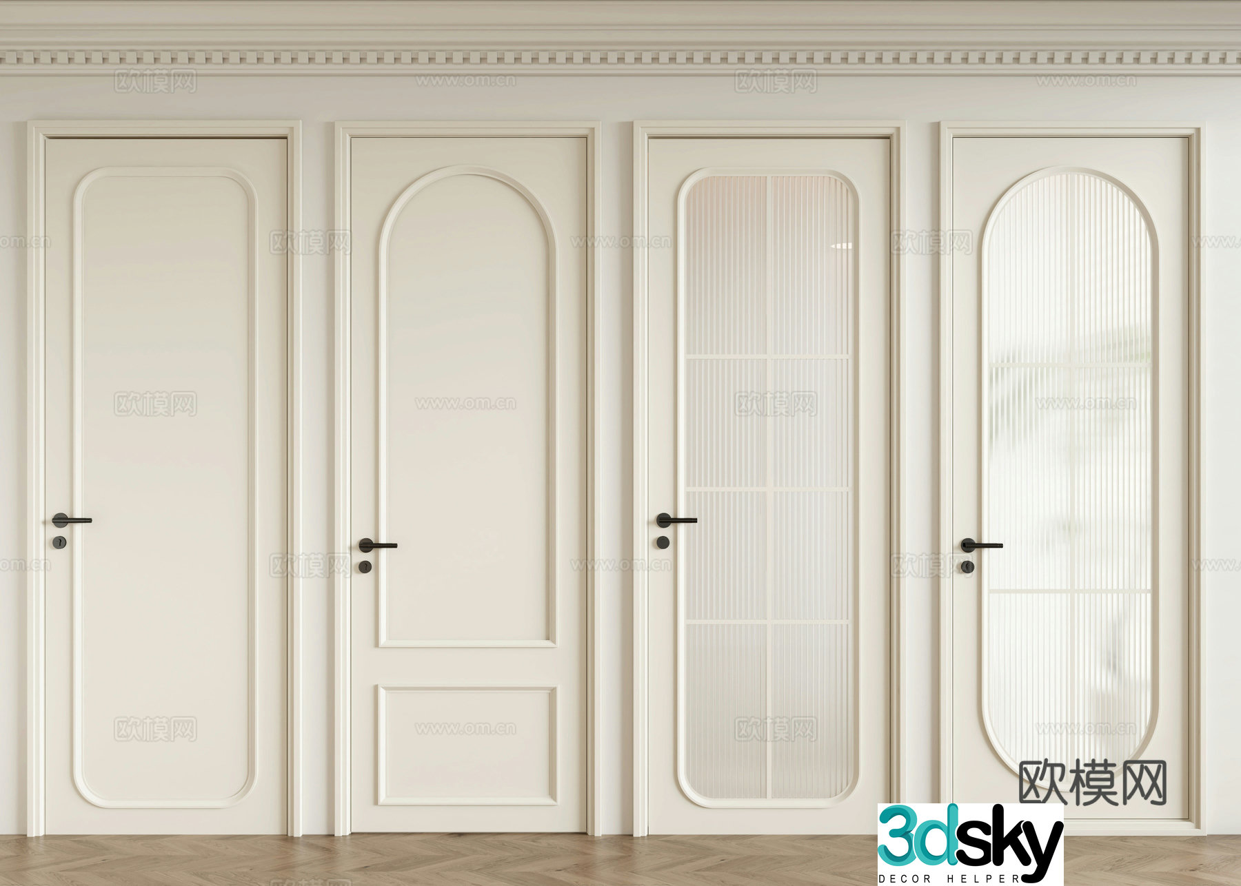 Cream style room door swing door 3d model