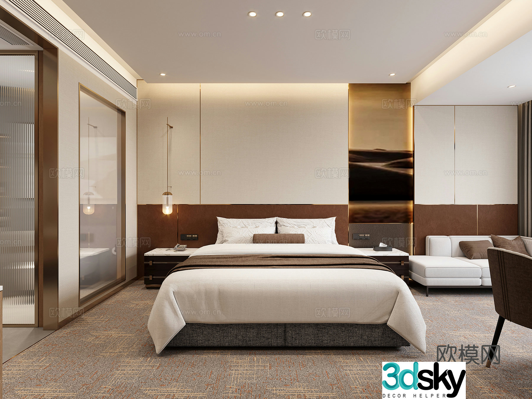 Hotel room double bed room 3d model
