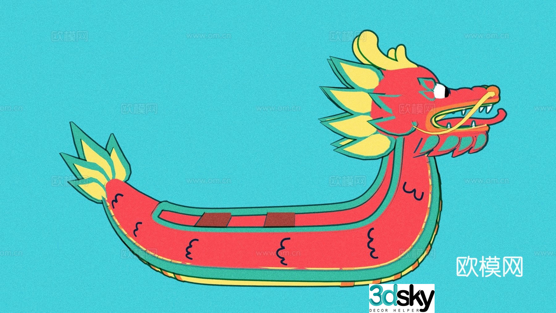 Cartoon dragon boat wall decoration 3d model