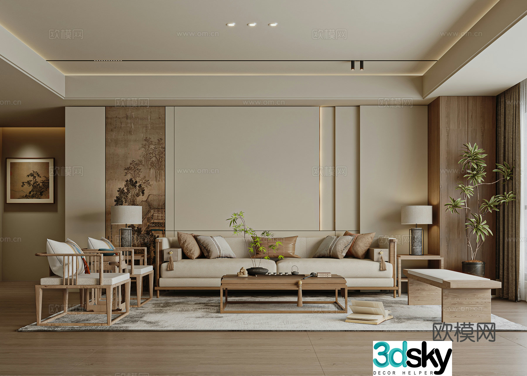 New Chinese style Song’s aesthetics living room 3D model