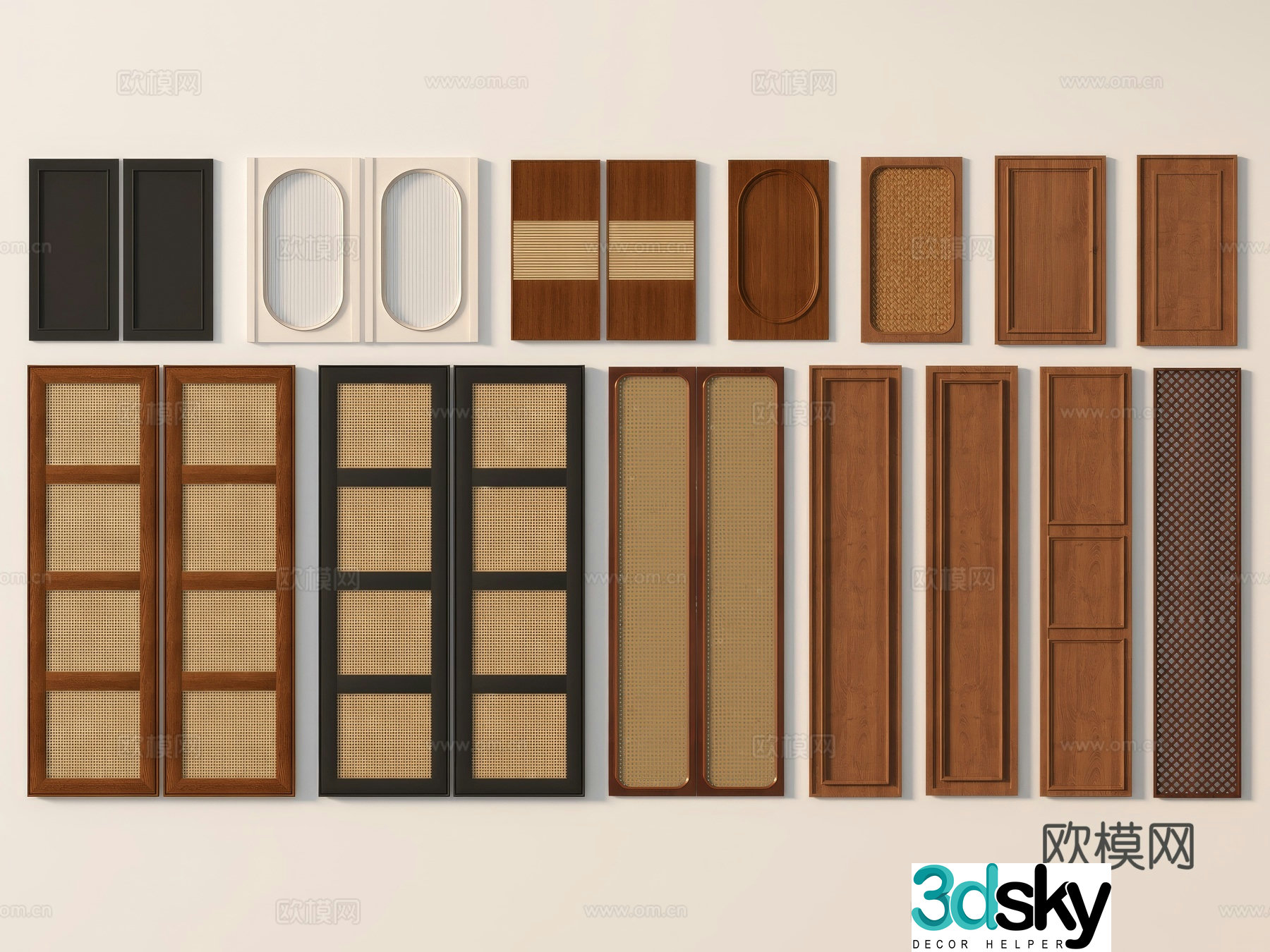 Wabi-sabi cabinet door rattan cabinet door 3d model