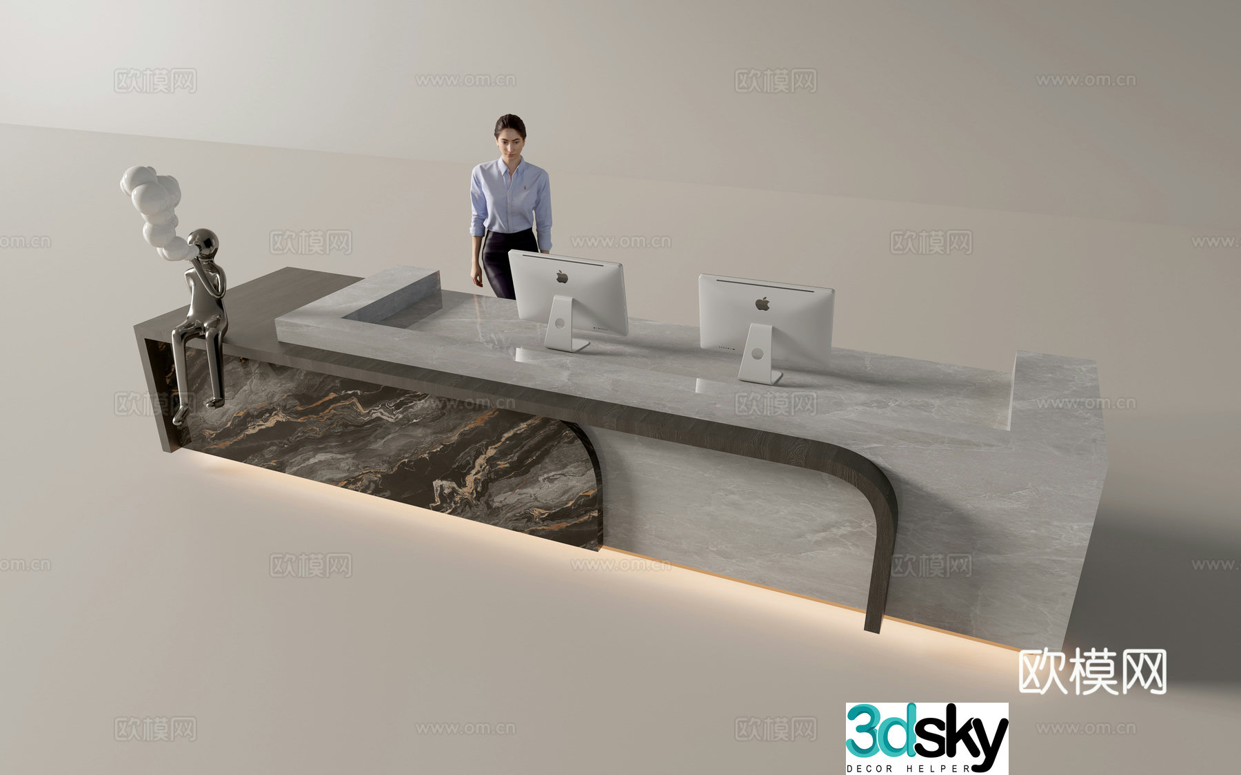 Modern front desk reception desk service desk 3d model