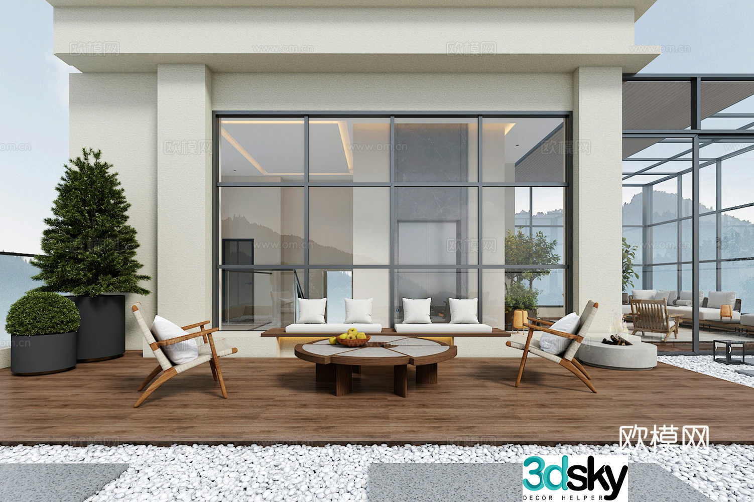 Modern courtyard roof garden sun room 3d model