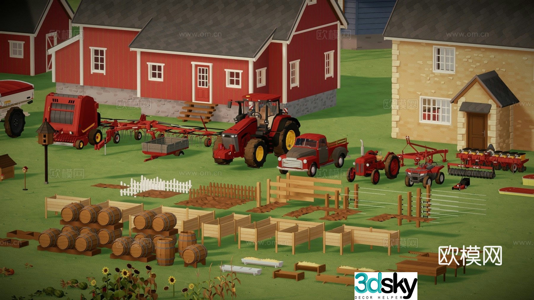 Animation farm game props agricultural vehicle 3d model
