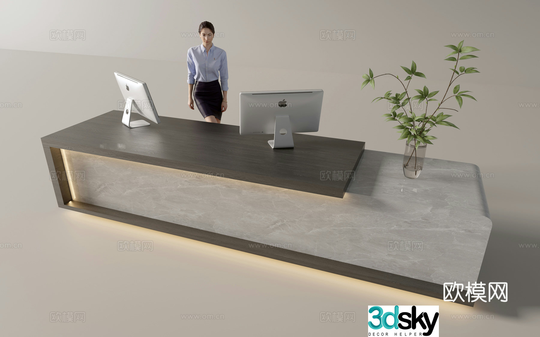 Modern company front desk reception desk service desk 3d model