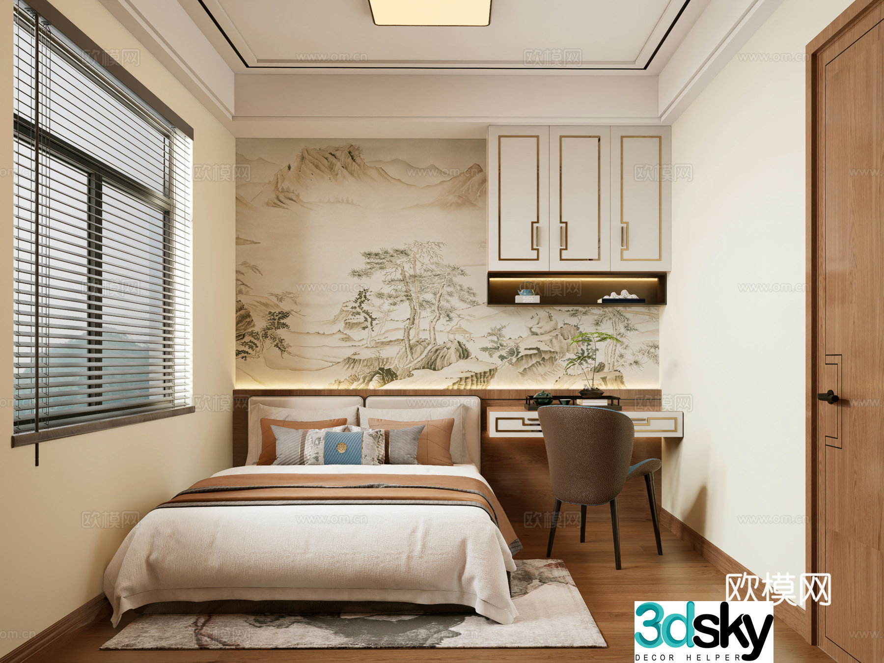 Chinese style bedroom second bedroom elderly room 3D model