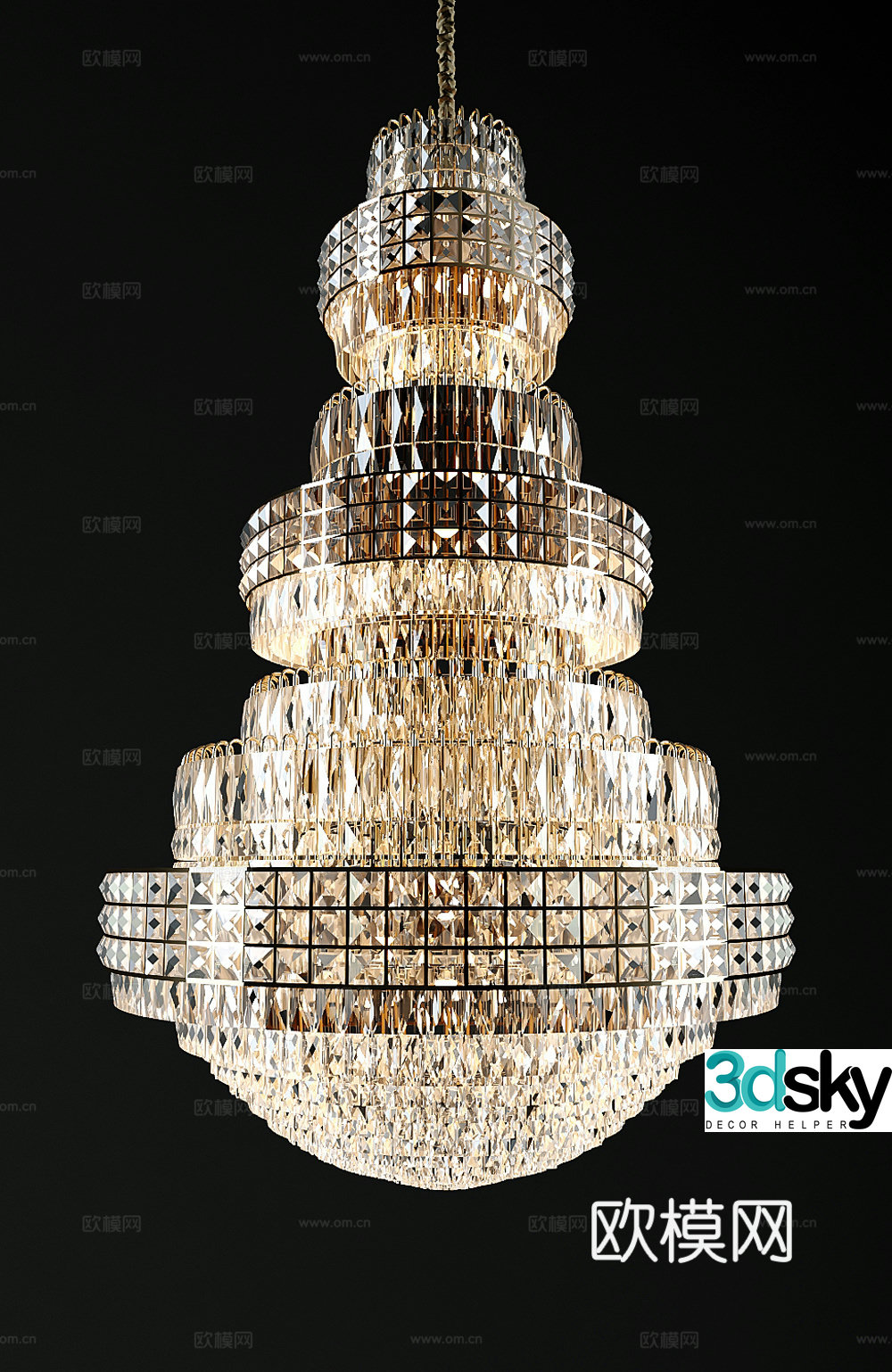 Light luxury crystal chandelier 3d model