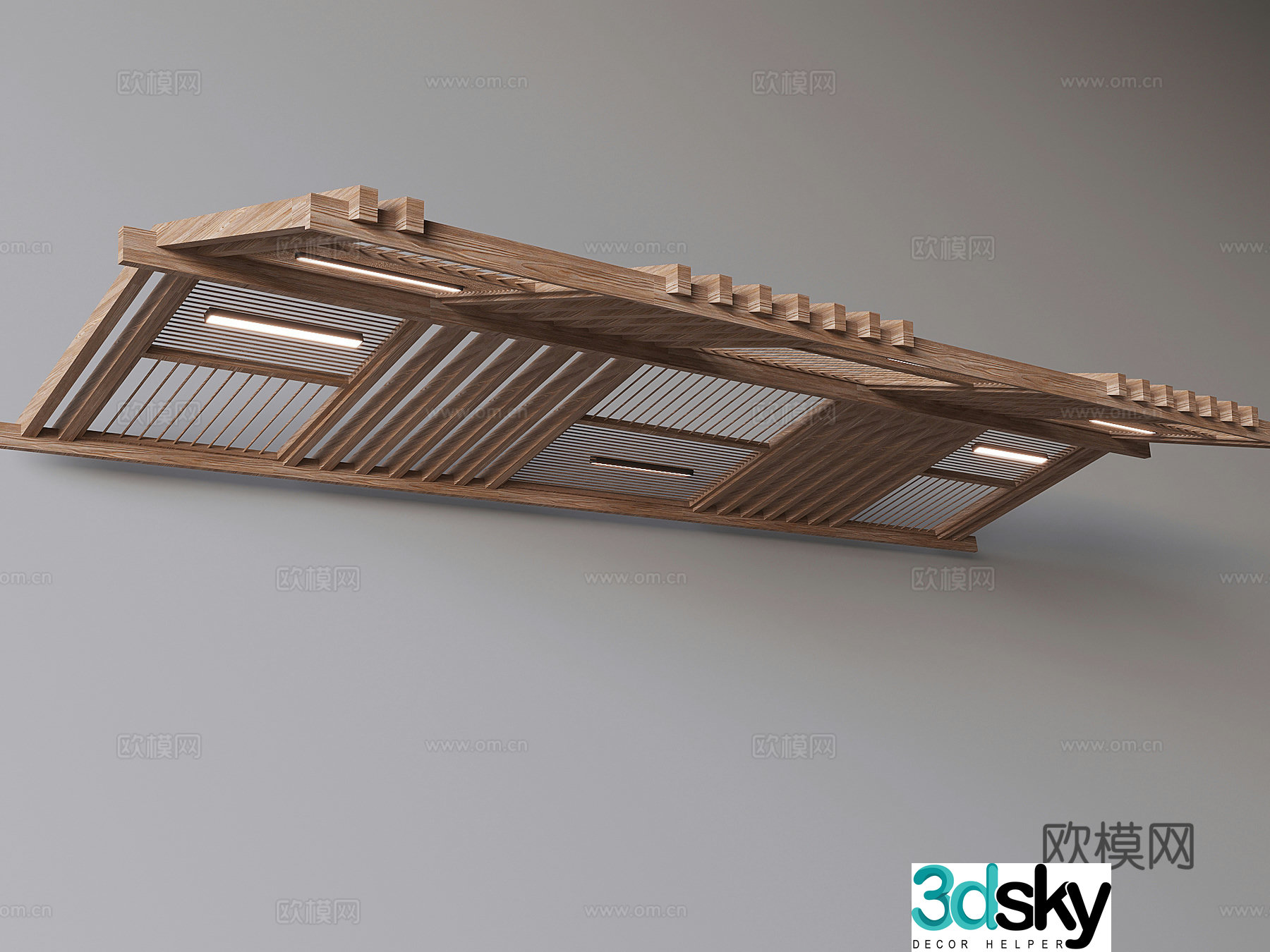Chinese wooden beam ceiling structural frame roof 3d model