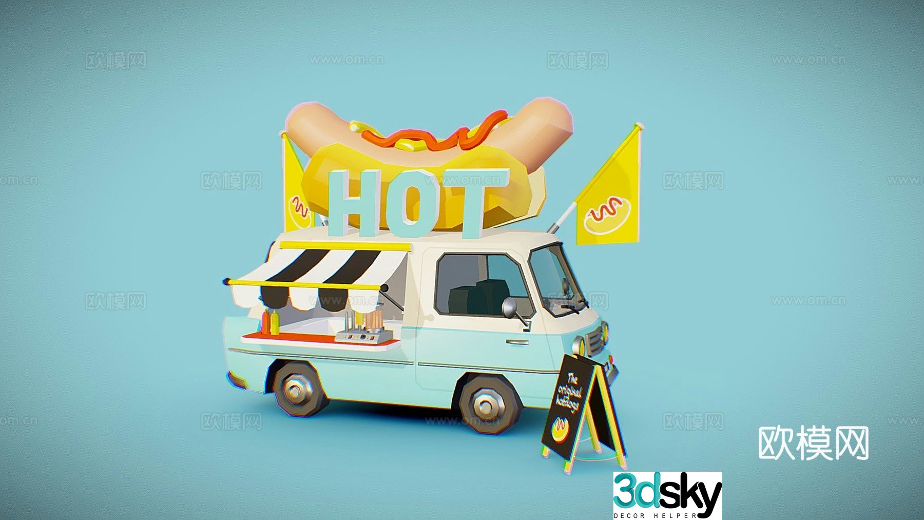 hot dog food truck 3d model