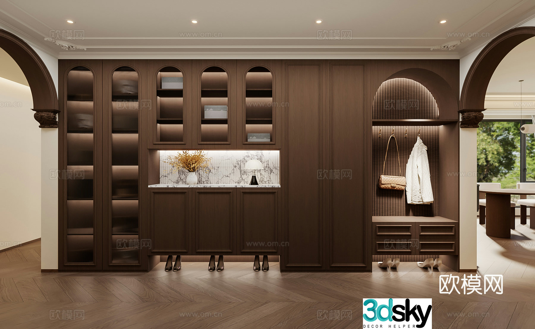 French home entrance shoe cabinet whole wall cabinet customized shoe cabinet 3D model