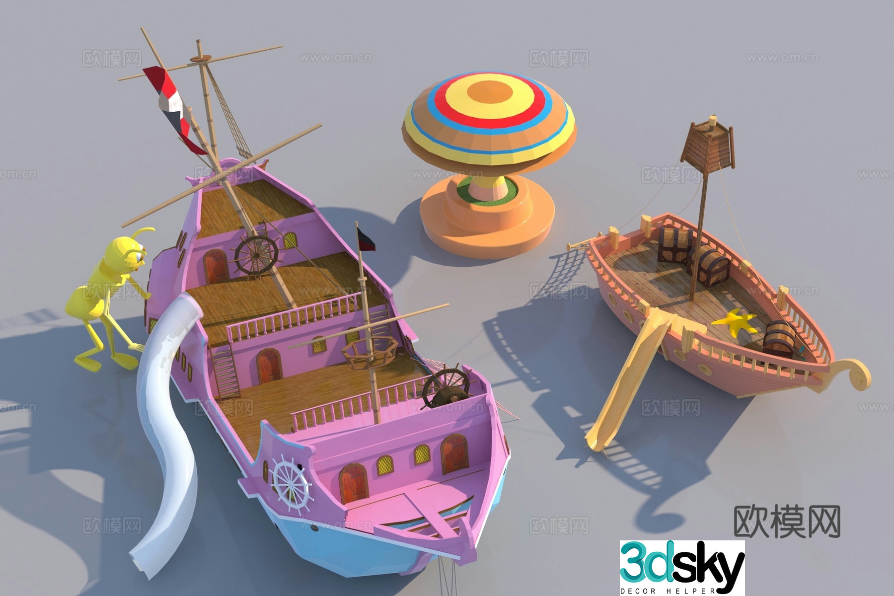 Modern pirate ship amusement equipment cartoon ship ocean theme equipment 3d model