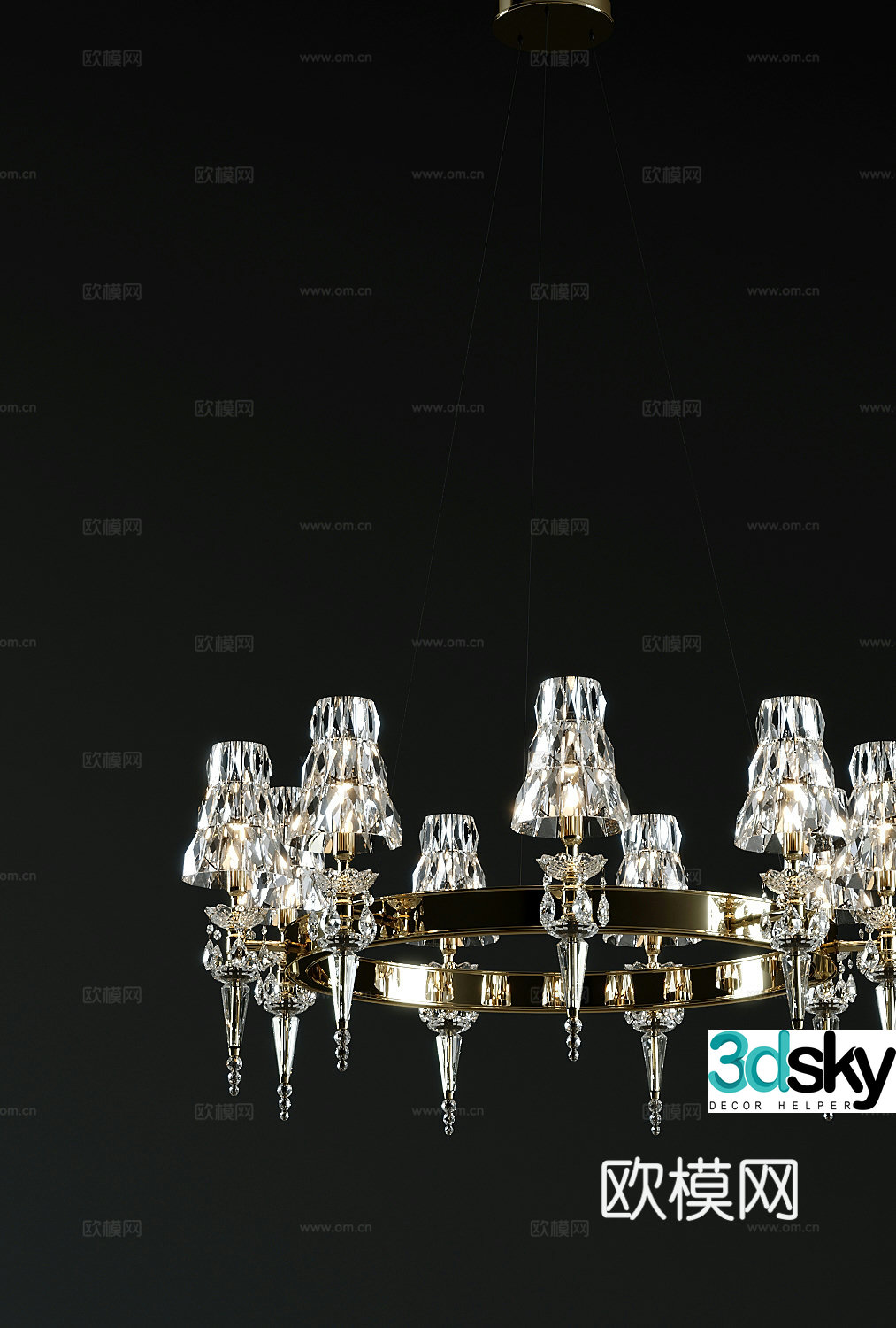 Light luxury crystal chandelier 3d model