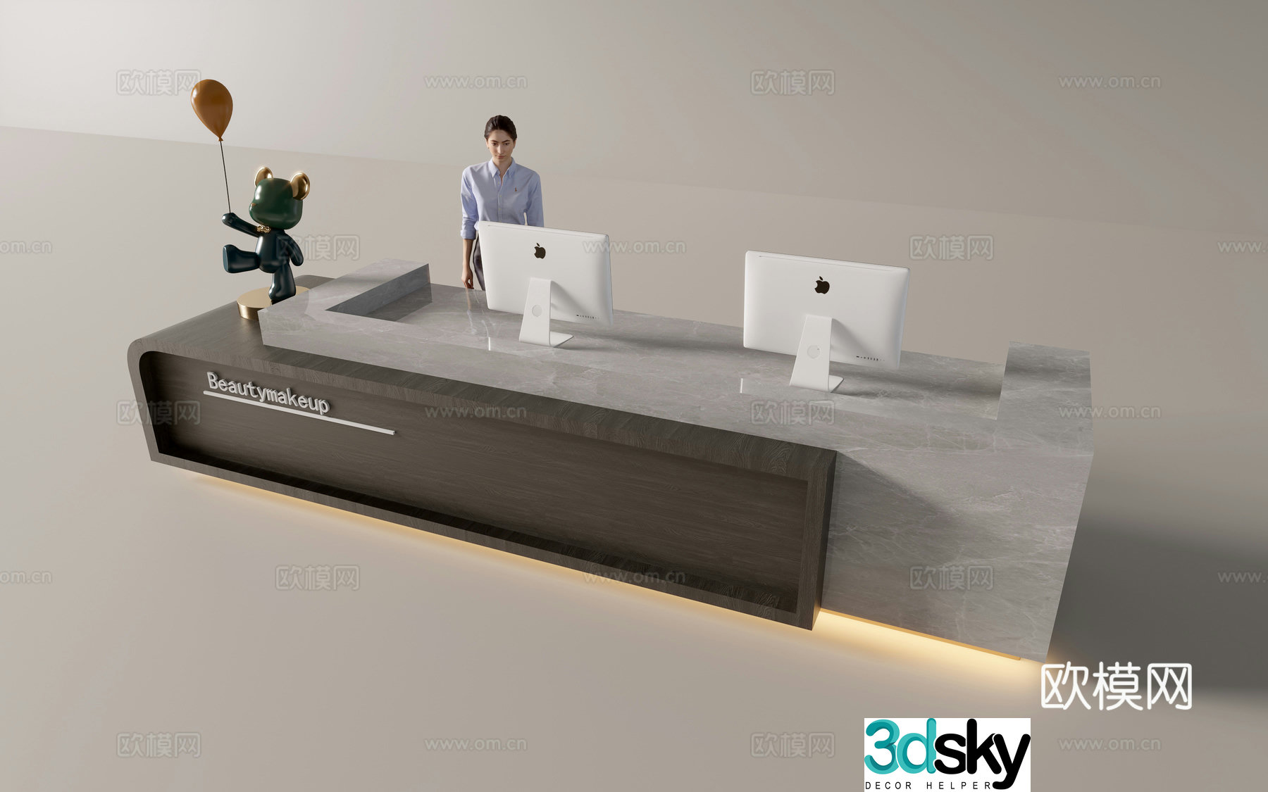Modern company front desk reception desk service desk 3d model