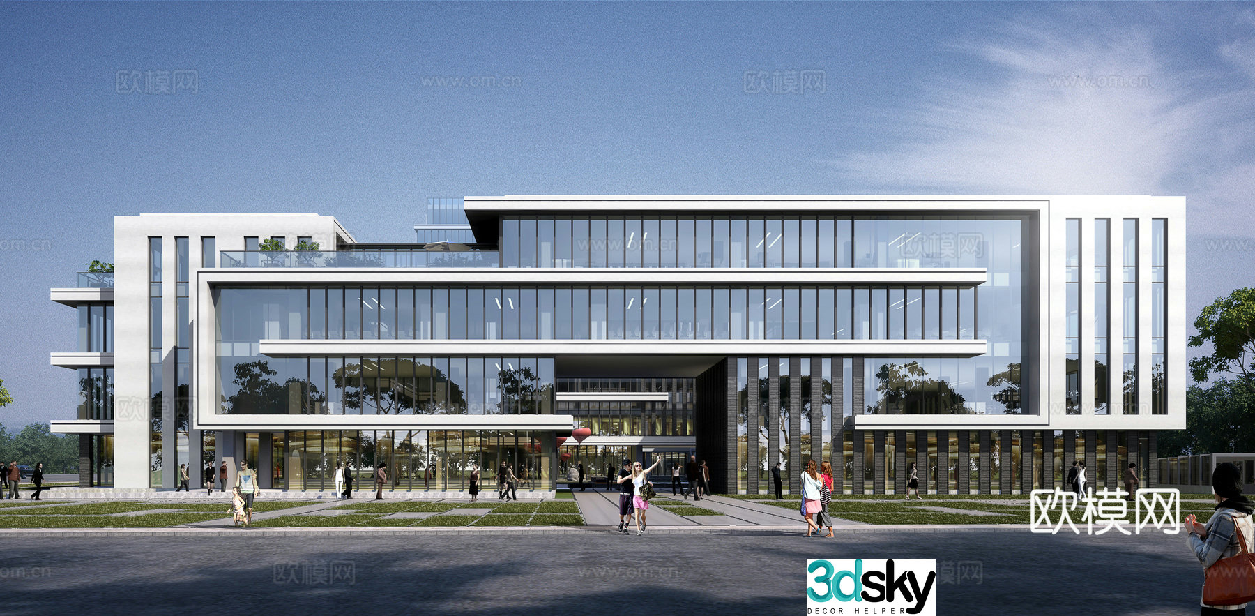 Multi-story office building exterior 3d model