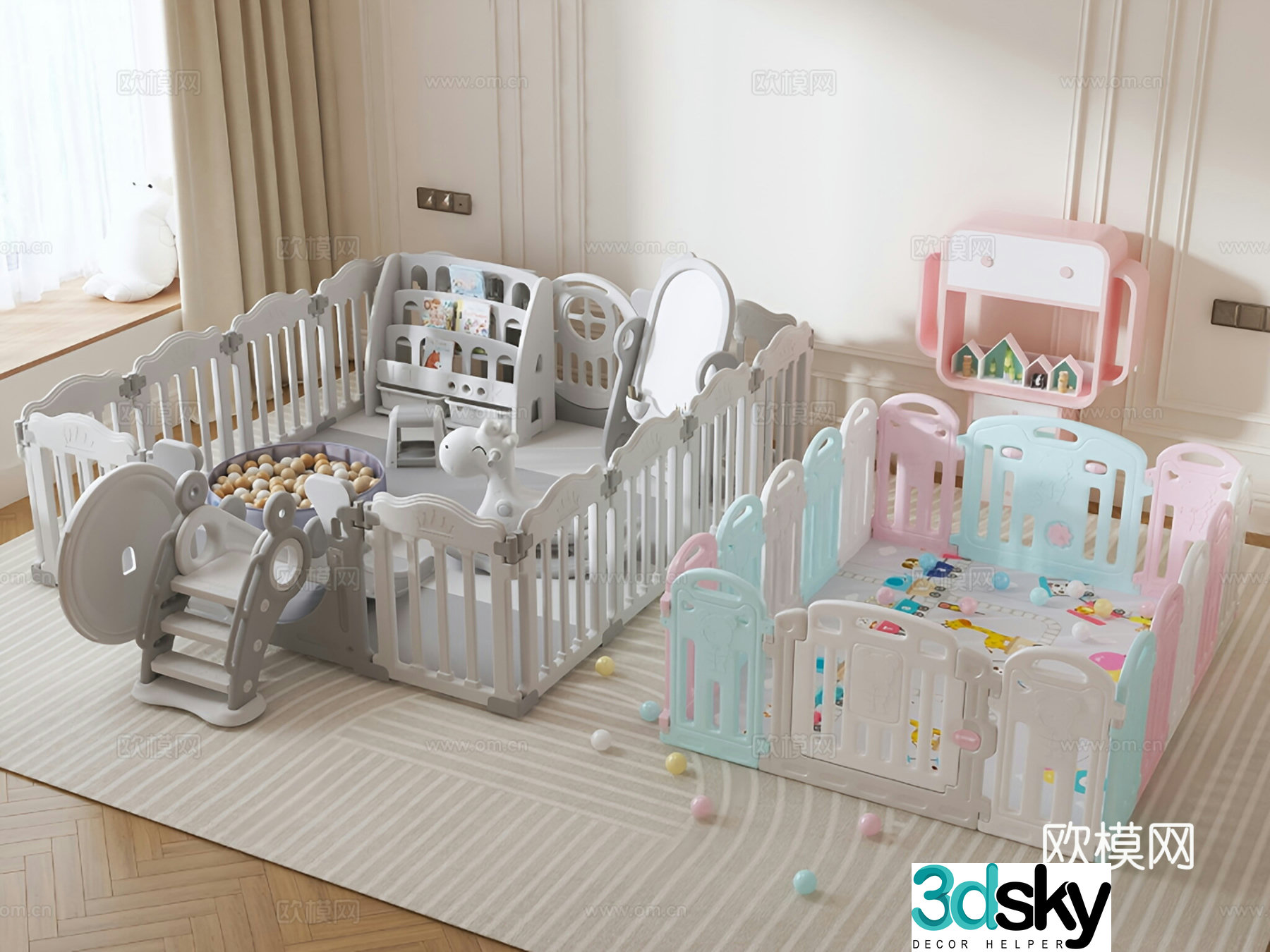 Modern children’s entertainment room children’s fence anti-collision guardrail 3D model