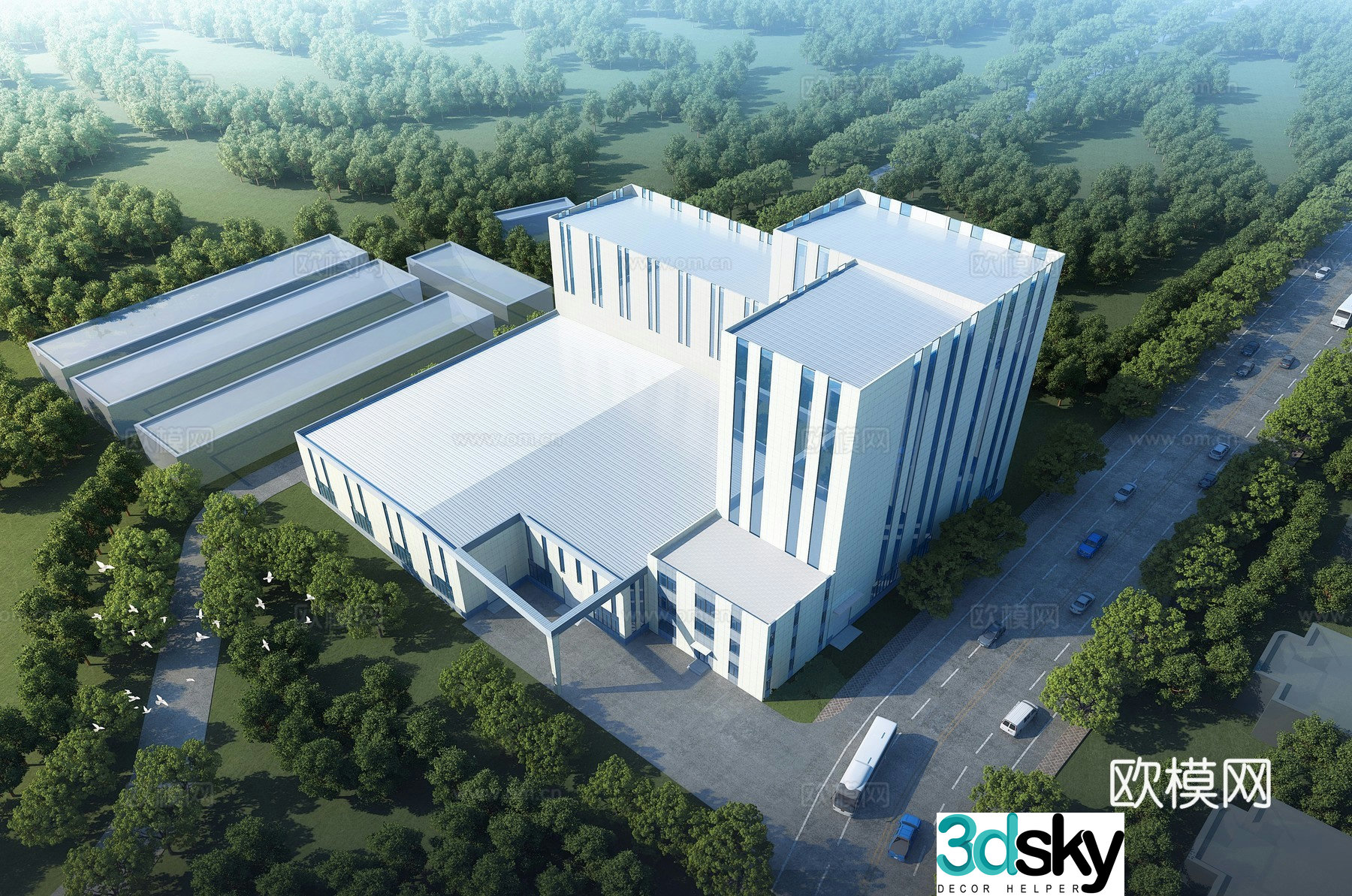 Aerial view of factory industrial park 3d model