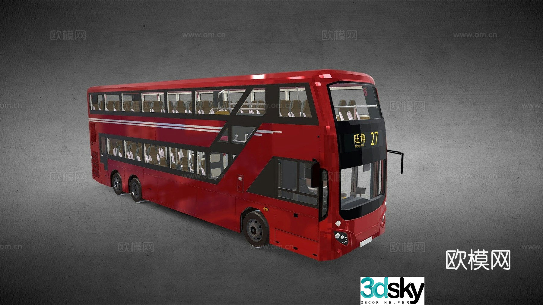 Hong Kong double decker bus 3d model