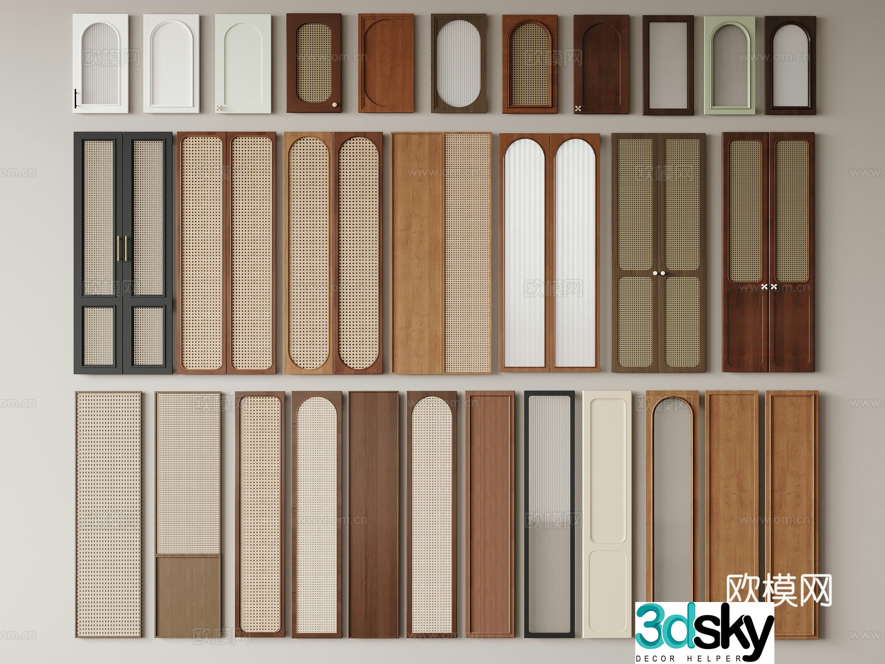 Medieval style cabinet door door panel rattan cabinet door 3d model