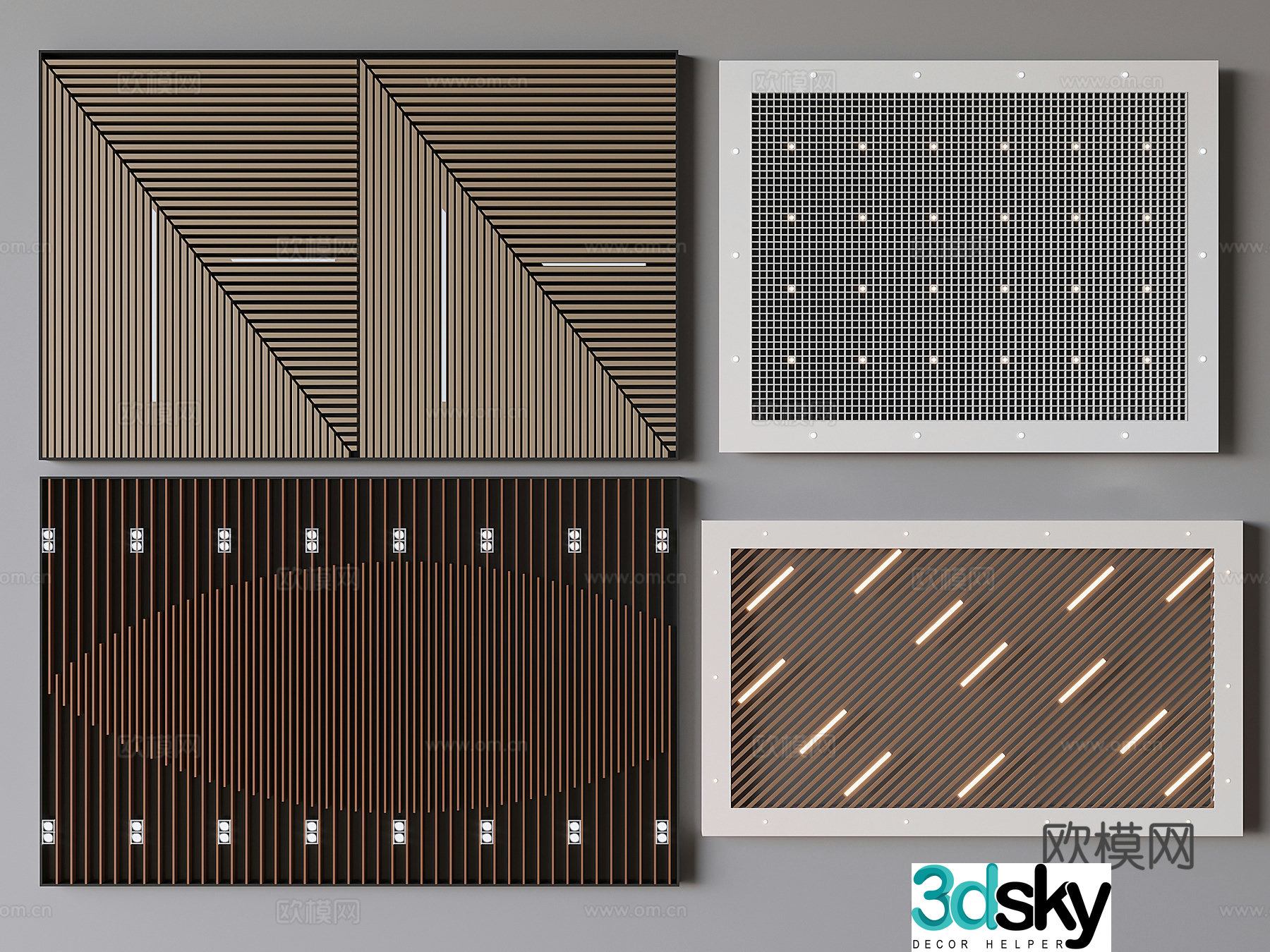 Aluminum square ceiling wooden grille ceiling ceiling 3D model