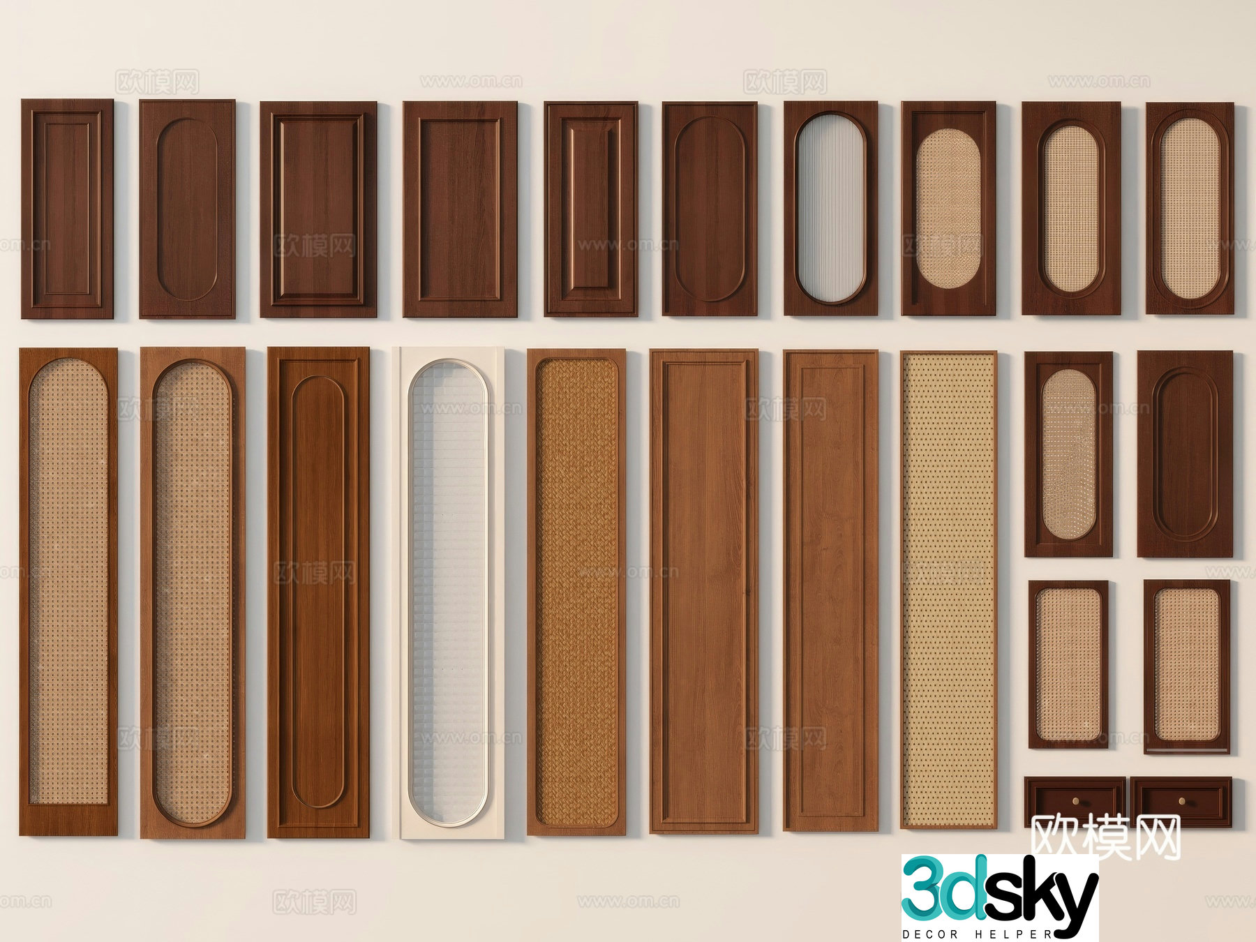 Wabi-sabi cabinet door rattan cabinet door 3d model