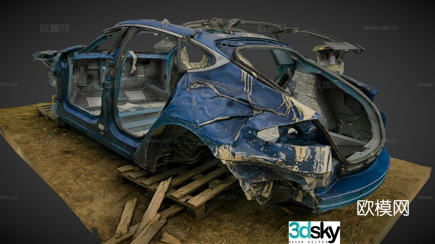 Tesla car abandoned car 3d model