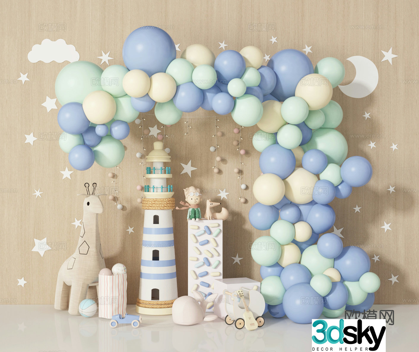 Balloon presentation cartoon presentation check-in wall 3D model