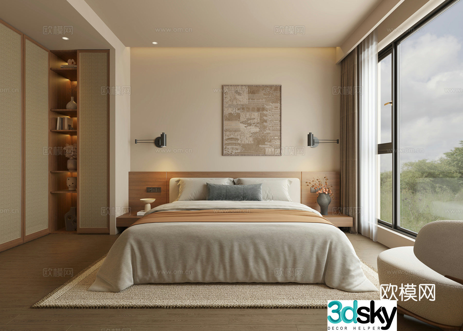 New Chinese style B&B guest room suite 3D model