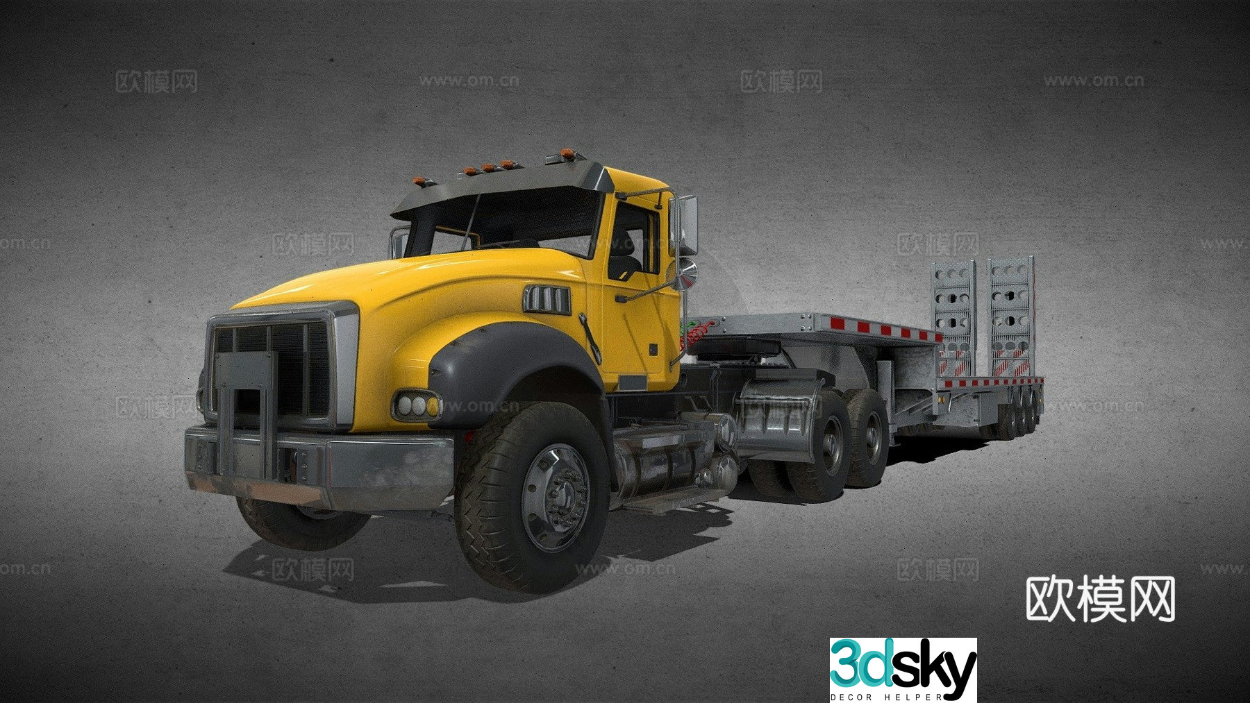 Truck with step trailer 3d model