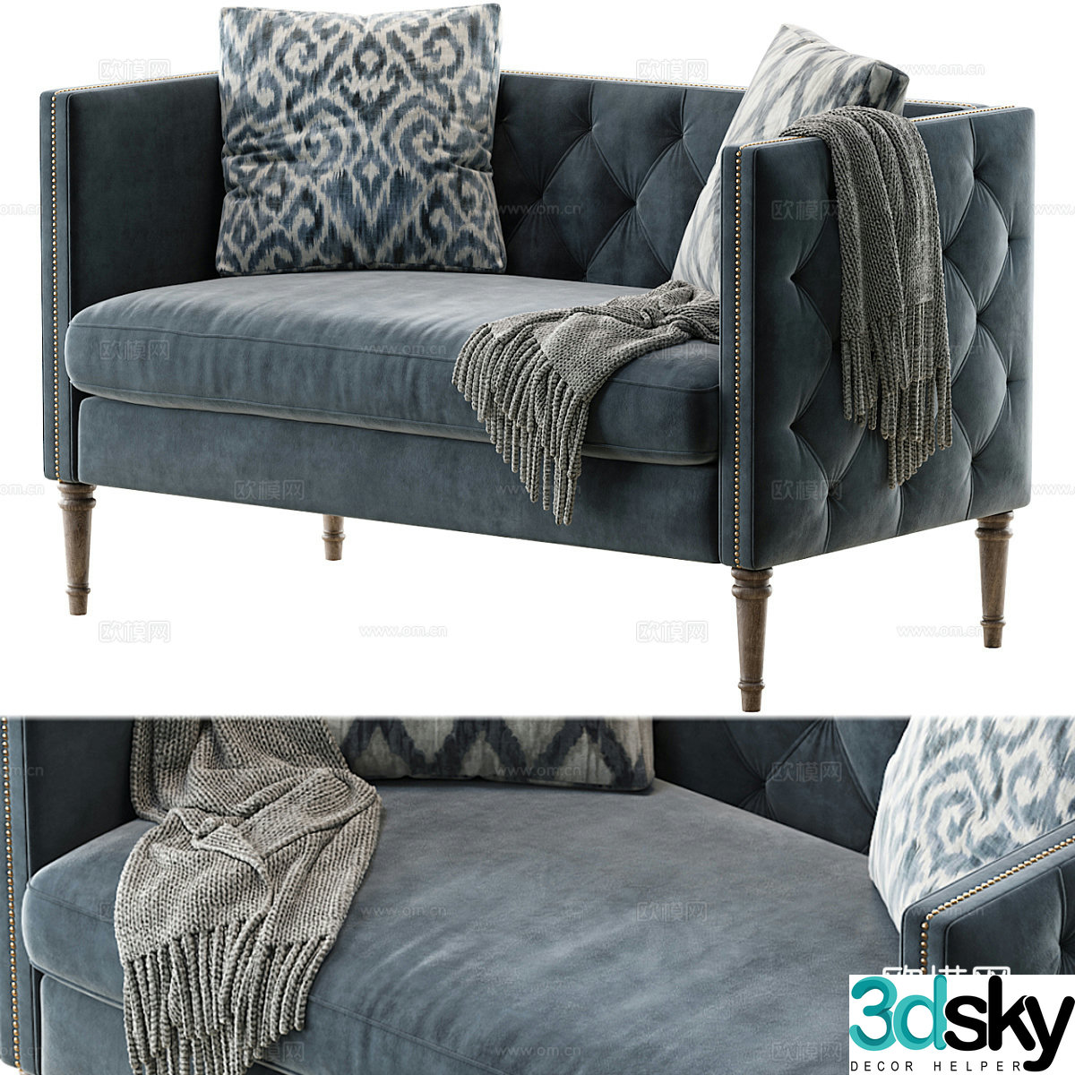 Simple European double sofa 3d model
