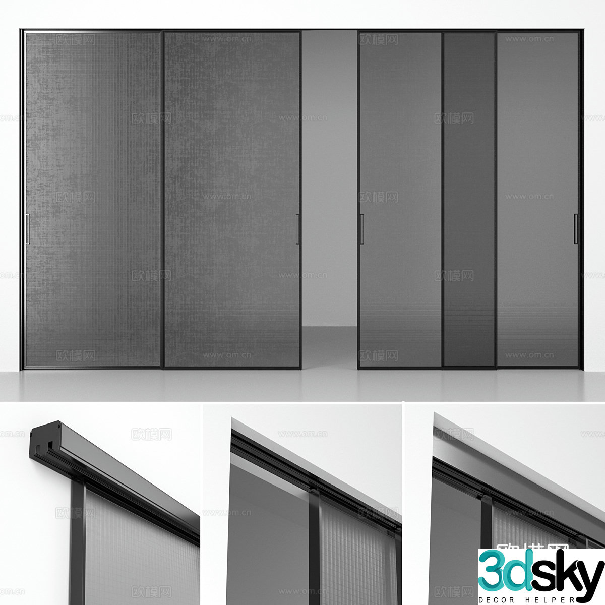 Modern brushed glass door track door silent sliding door sliding door 3d model