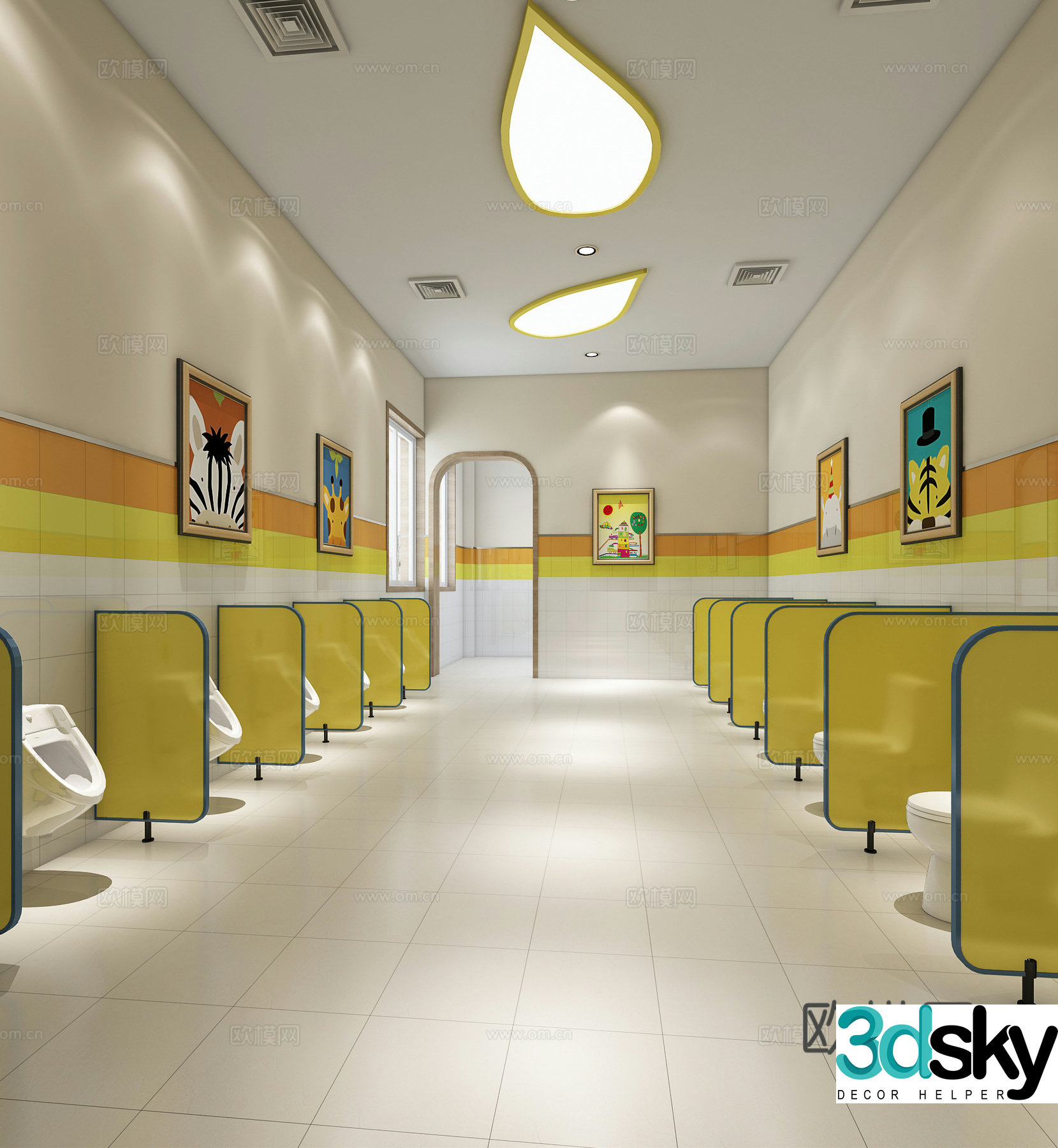 Modern kindergarten bathroom men’s toilet 3d model
