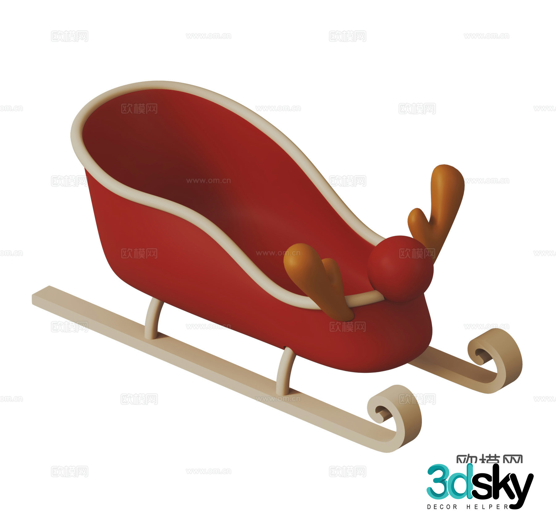 Christmas sleigh ski tools children’s toys 3d model