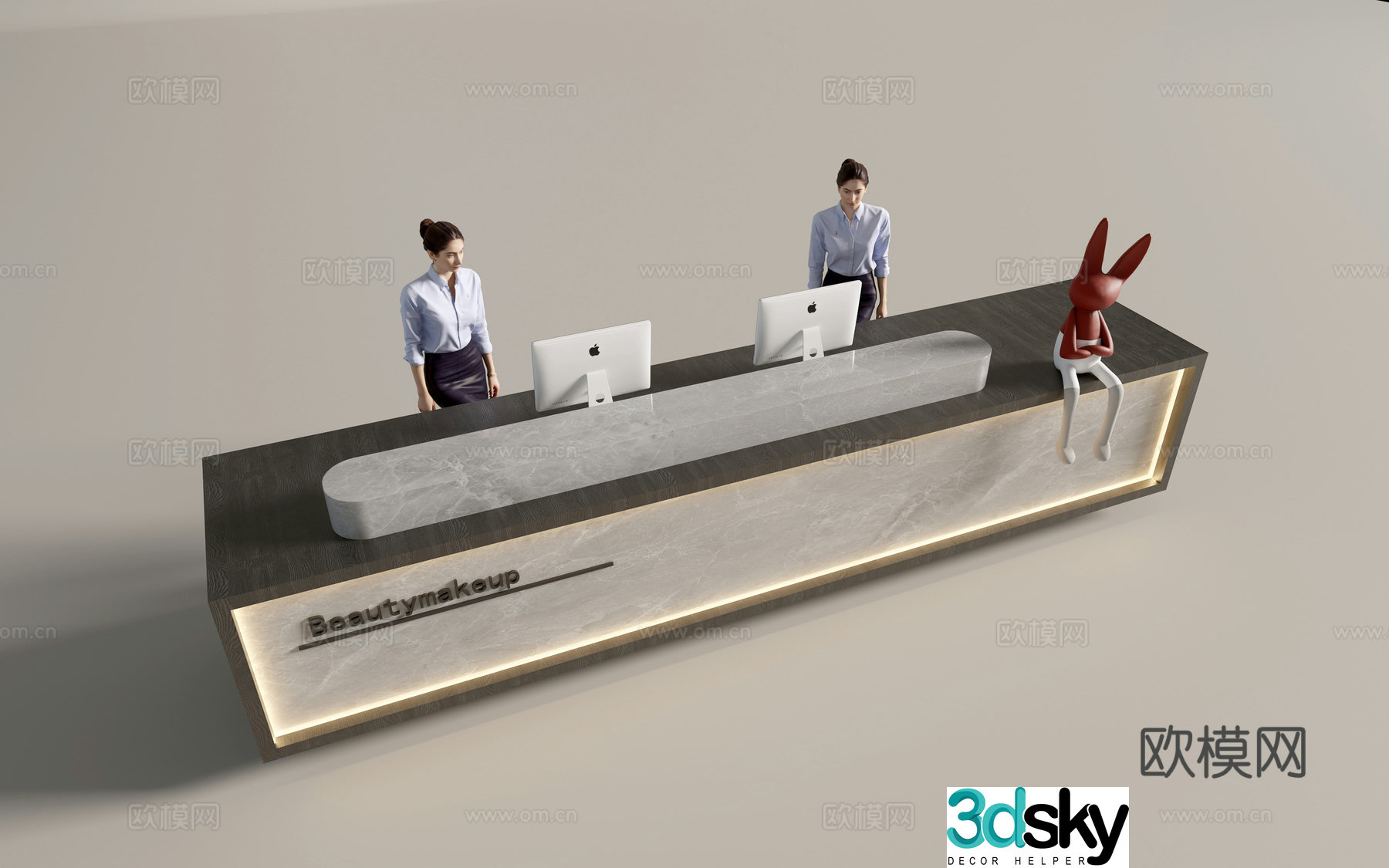 Modern company front desk reception desk service desk 3d model